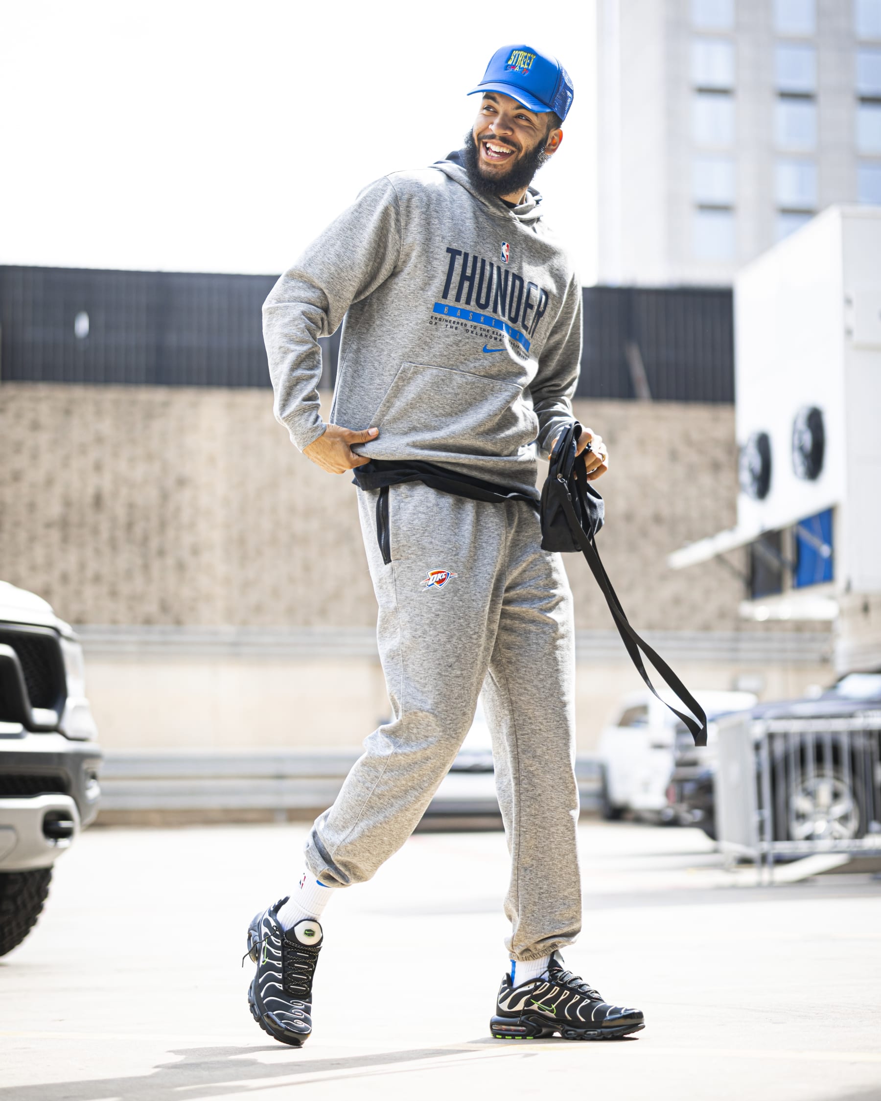 OKLAHOMA CITY, OK - MARCH 30: Kenrich Williams #34 of the Oklahoma City Thunder arrives to the arena before the game against the Atlanta Hawks on March 30, 2022 at Paycom Arena in Oklahoma City, Oklahoma. NOTE TO USER: User expressly acknowledges and agrees that, by downloading and or using this photograph, User is consenting to the terms and conditions of the Getty Images License Agreement. Mandatory Copyright Notice: Copyright 2022 NBAE (Photo by Zach Beeker/NBAE via Getty Images)