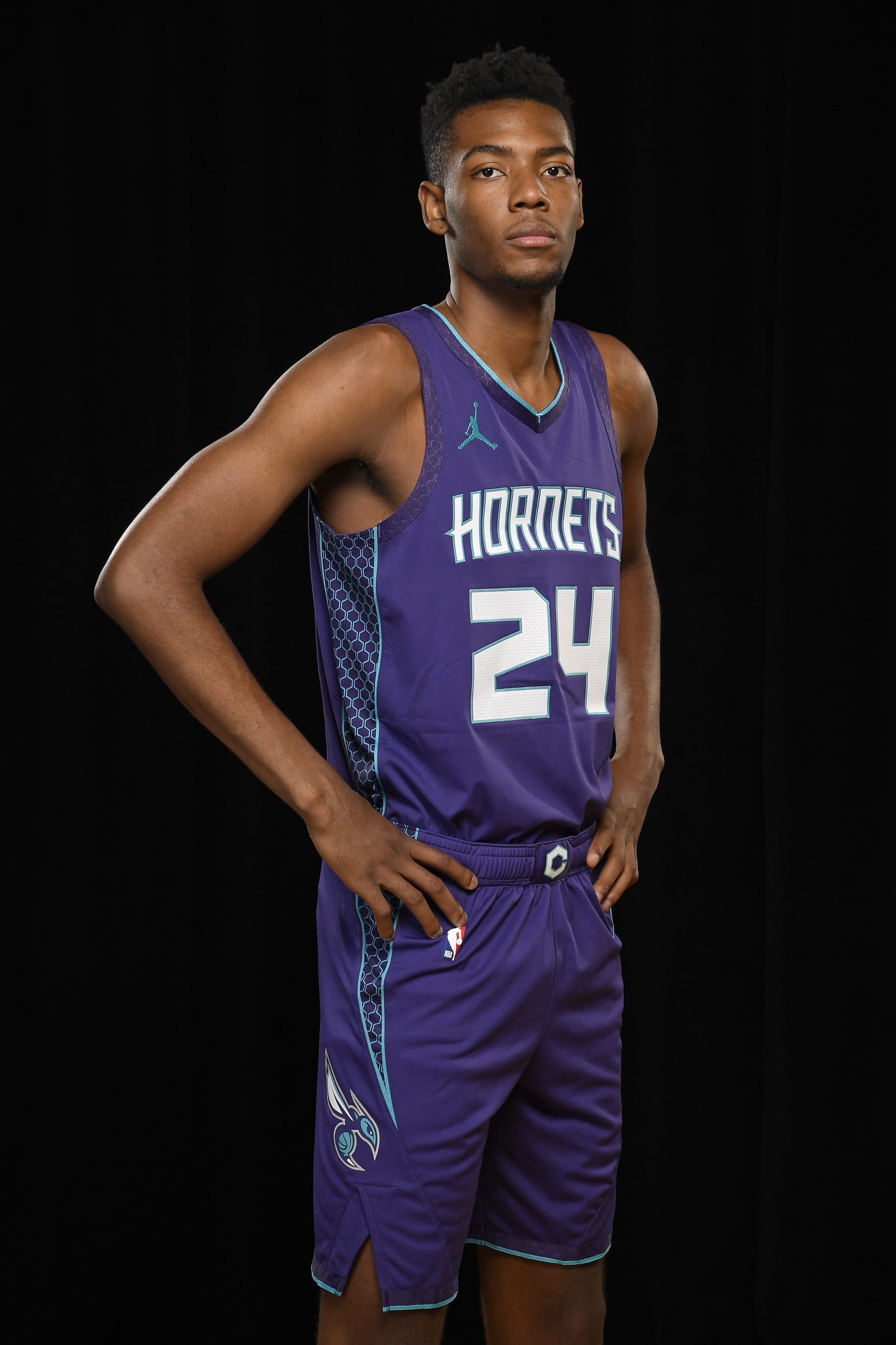 LAS VEGAS, NV - JULY14: Brandon Miller #24 of the Charlotte Hornets poses for a portrait during the 2023 NBA Rookie Photo Shoot on July 14, 2023 at the University of Nevada, Las Vegas campus in Las Vegas, Nevada. NOTE TO USER: User expressly acknowledges and agrees that, by downloading and/or using this Photograph, user is consenting to the terms and conditions of the Getty Images License Agreement. Mandatory Copyright Notice: Copyright 2023 NBAE (Photo by Brian Babineau/NBAE via Getty Images)