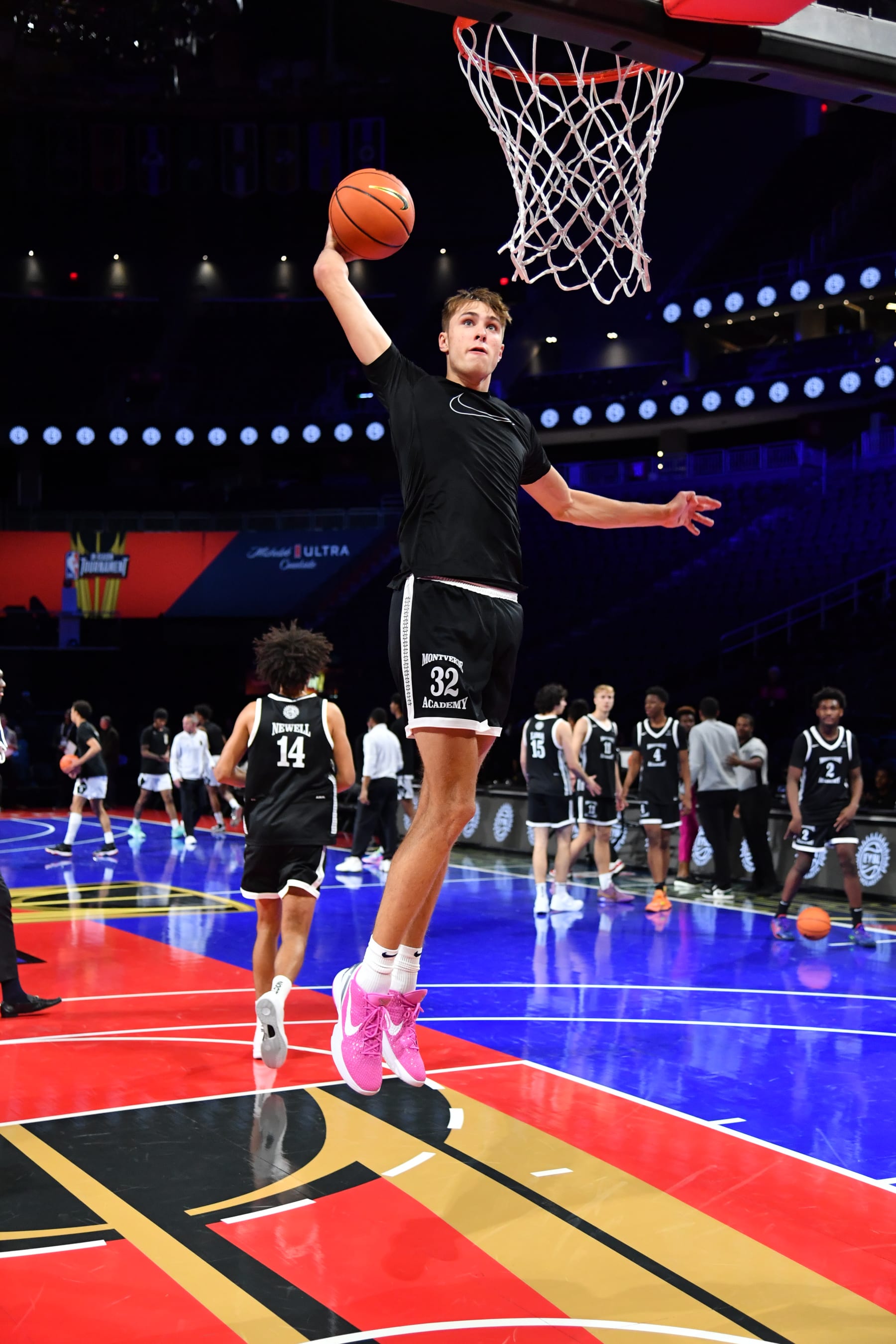 LAS VEGAS, NV - DECEMBER 8: (Sequence 2 of 4) Cooper Flagg #32 of Montverde Academy dunks the ball before the game against the Link Academy during the 2023 EYBL Scholastic Showcase on December 8, 2023 at T-Mobile Arena in Las Vegas, Nevada. NOTE TO USER: User expressly acknowledges and agrees that, by downloading and or using this photograph, User is consenting to the terms and conditions of the Getty Images License Agreement. Mandatory Copyright Notice: Copyright 2023 NBAE (Photo by Juan Ocampo/NBAE via Getty Images)