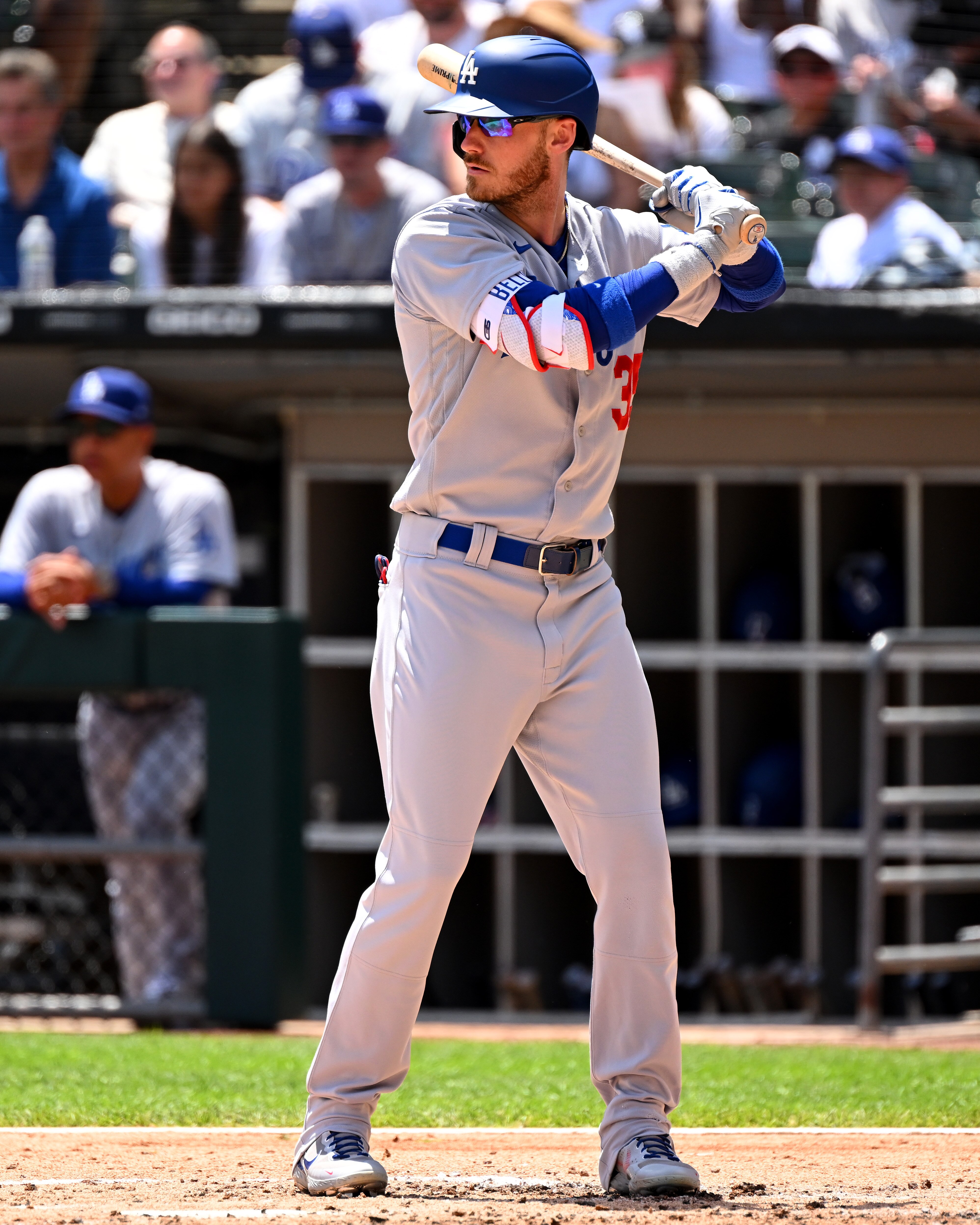 CHICAGO - JUNE 09:  Cody Bellinger #35 of the Los Angeles Dodgers bats against the Chicago White Sox on June 9, 2022 at Guaranteed Rate Field in Chicago, Illinois.  (Photo by Ron Vesely/Getty Images)