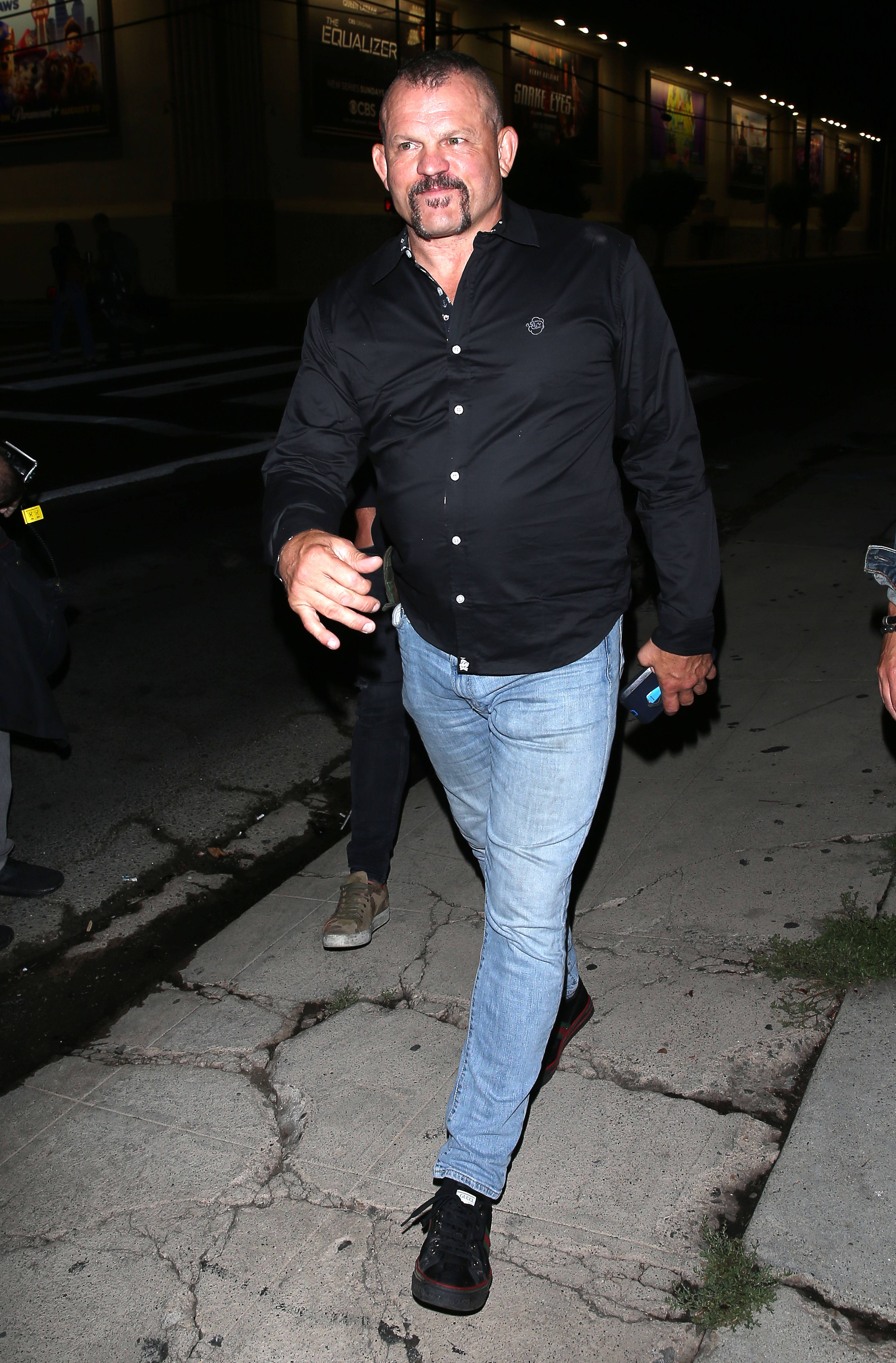 LOS ANGELES CA - SEPTEMBER 11:   Chuck Liddell was seen leaving Pour Vous Club on September 11, 2021 in Los Angeles, California. (Photo by MEGA/GC Images)