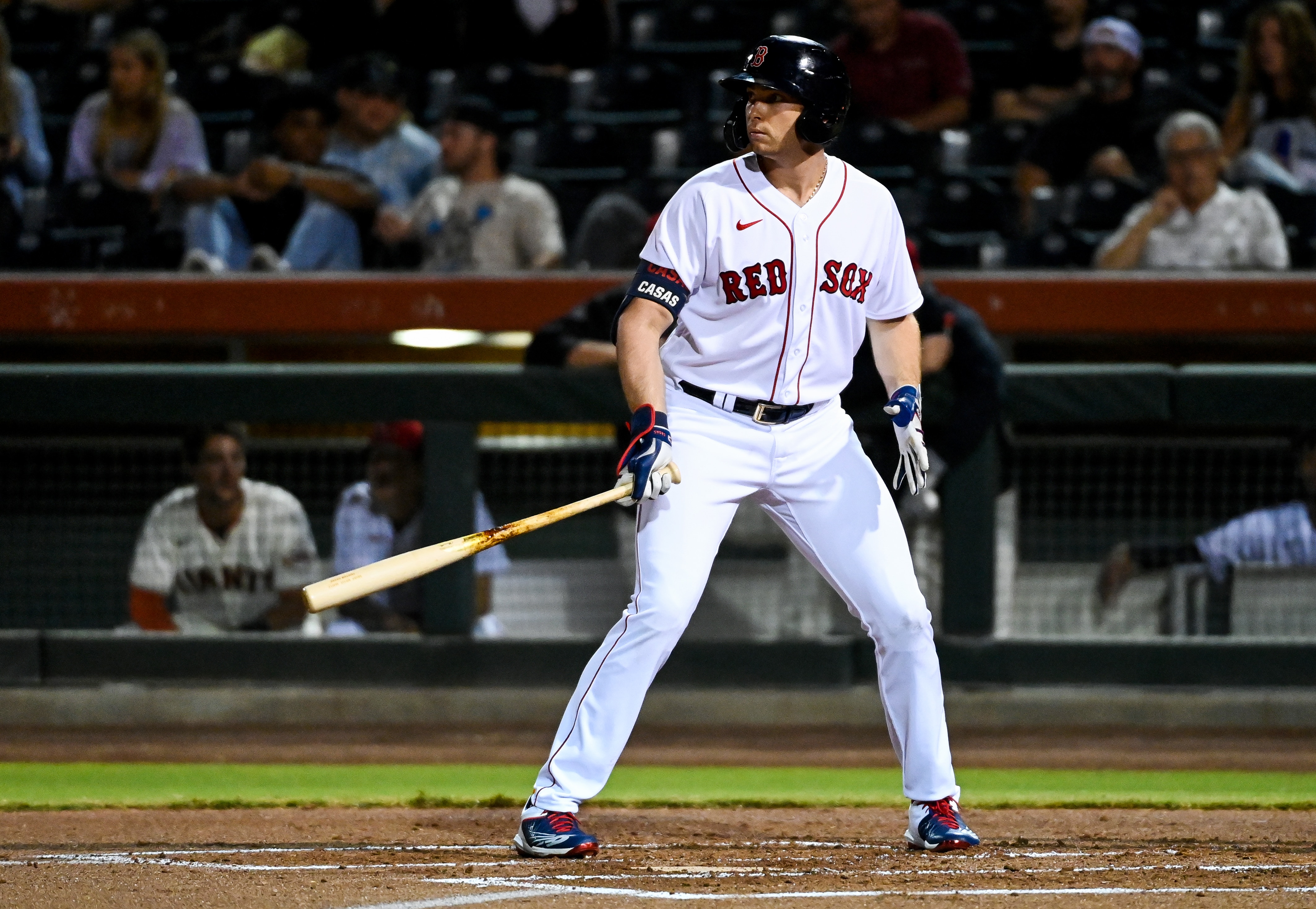 SCOTTSDALE, AZ - OCTOBER 20: Triston Casas #17 of the Scottsdale Scorpions bats during the game between the Mesa Solar Sox and the Scottsdale Scorpions at Scottsdale Stadium on Wednesday, October 20, 2021 in Scottsdale, Arizona. (Photo by Norm Hall/MLB Photos via Getty Images)