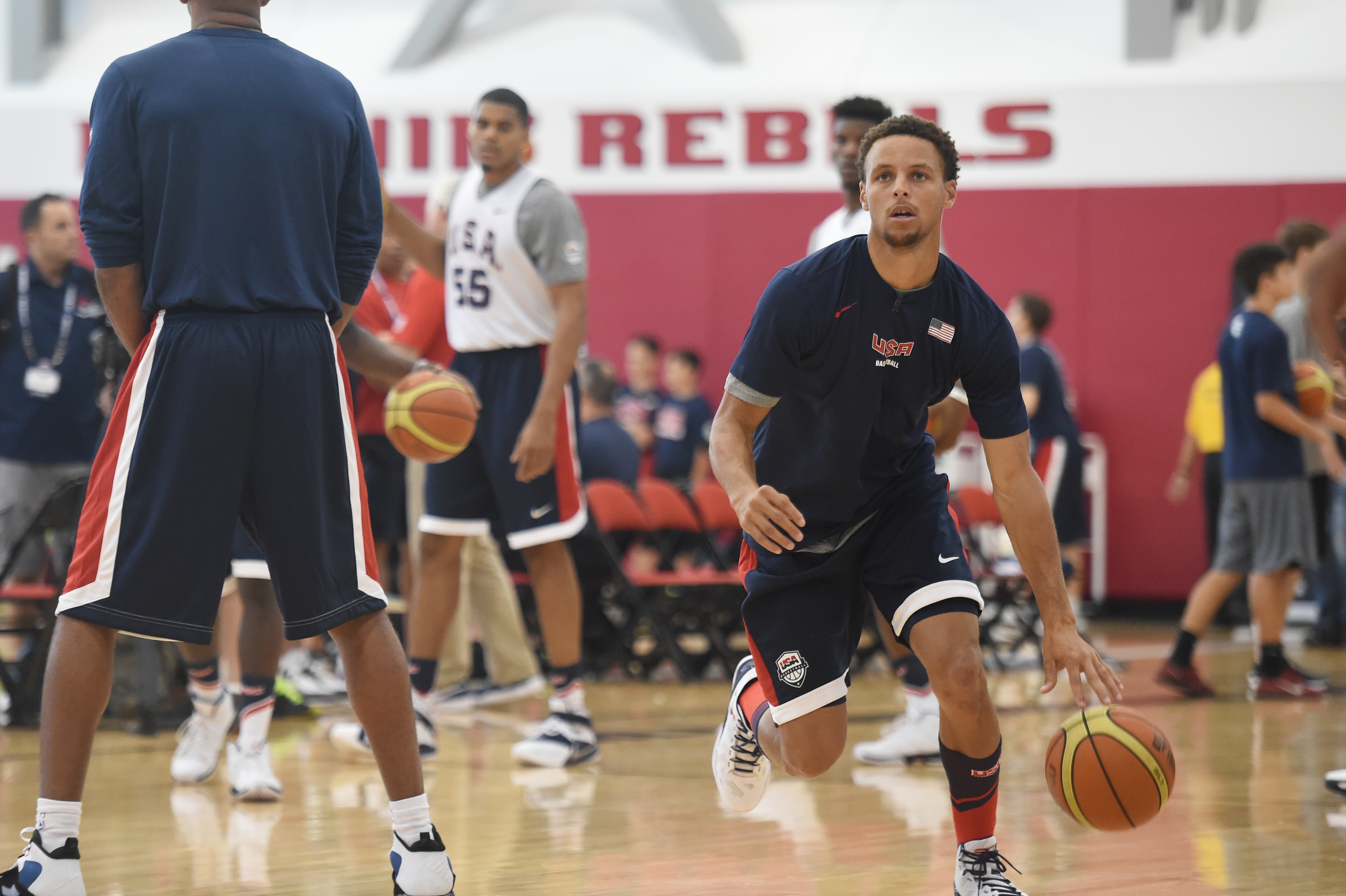LAS VEGAS, NV - AUGUST 12: Stephen Curry of USA Mens National Team participates in minicamp at UNLV on August 12, 2015 in Las Vegas, Nevada. NOTE TO USER: User expressly acknowledges and agrees that, by downloading and/or using this Photograph, user is consenting to the terms and conditions of the Getty Images License Agreement. Mandatory Copyright Notice: Copyright 2015 NBAE (Photo by Adam Pantozzi/NBAE via Getty Images)