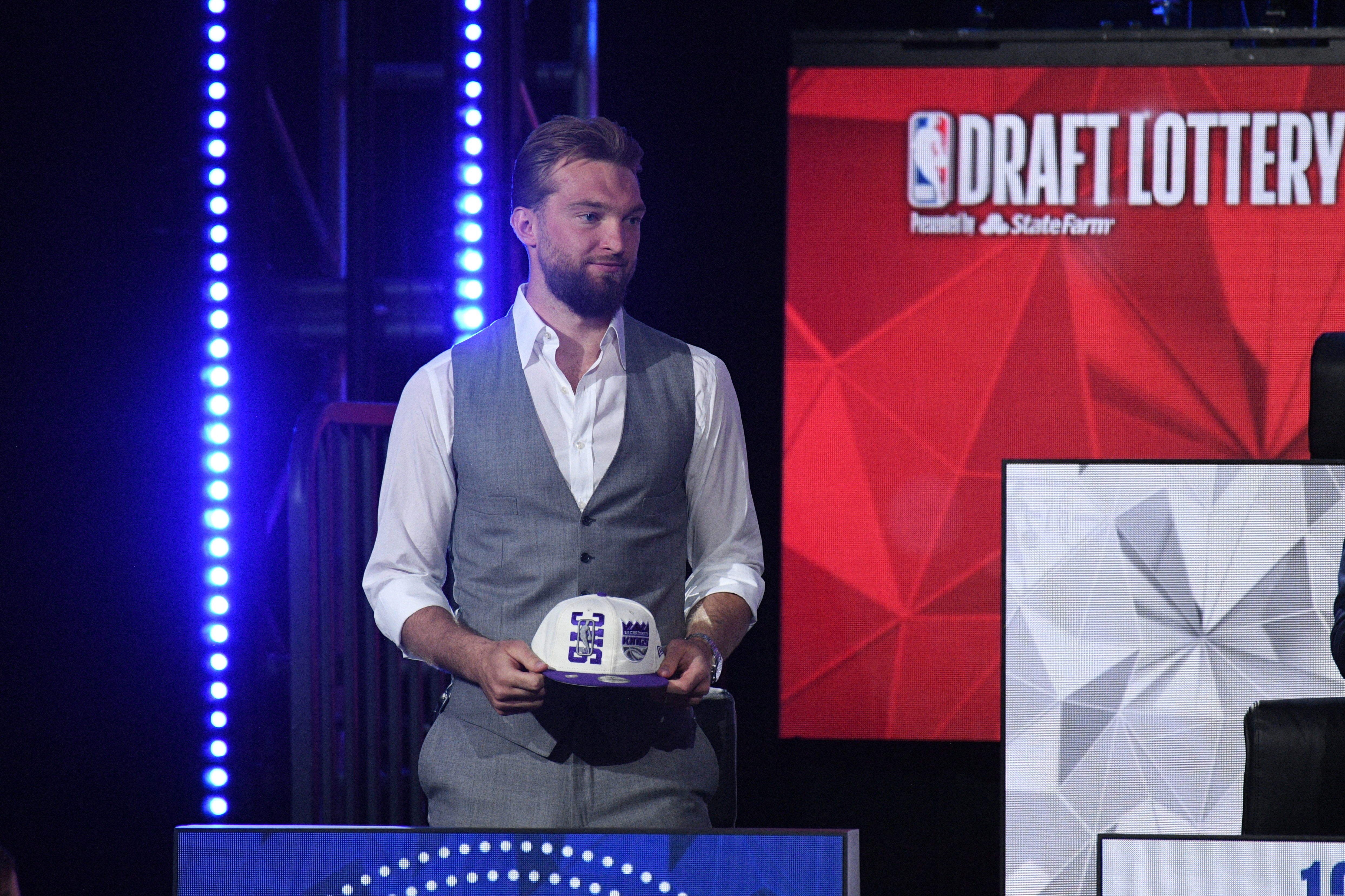 CHICAGO,IL - MAY 17: Domantas Sabonis #10 of the Sacramento Kings looks on as the Sacramento Kings are picked 4th overall for the NBA Draft during the 2022 NBA Draft Lottery at McCormick Place on May 17, 2022 in Chicago, Illinois. NOTE TO USER: User expressly acknowledges and agrees that, by downloading and or using this photograph, User is consenting to the terms and conditions of the Getty Images License Agreement. Mandatory Copyright Notice: Copyright 2022 NBAE (Photo by Chris Schwegler/NBAE via Getty Images)