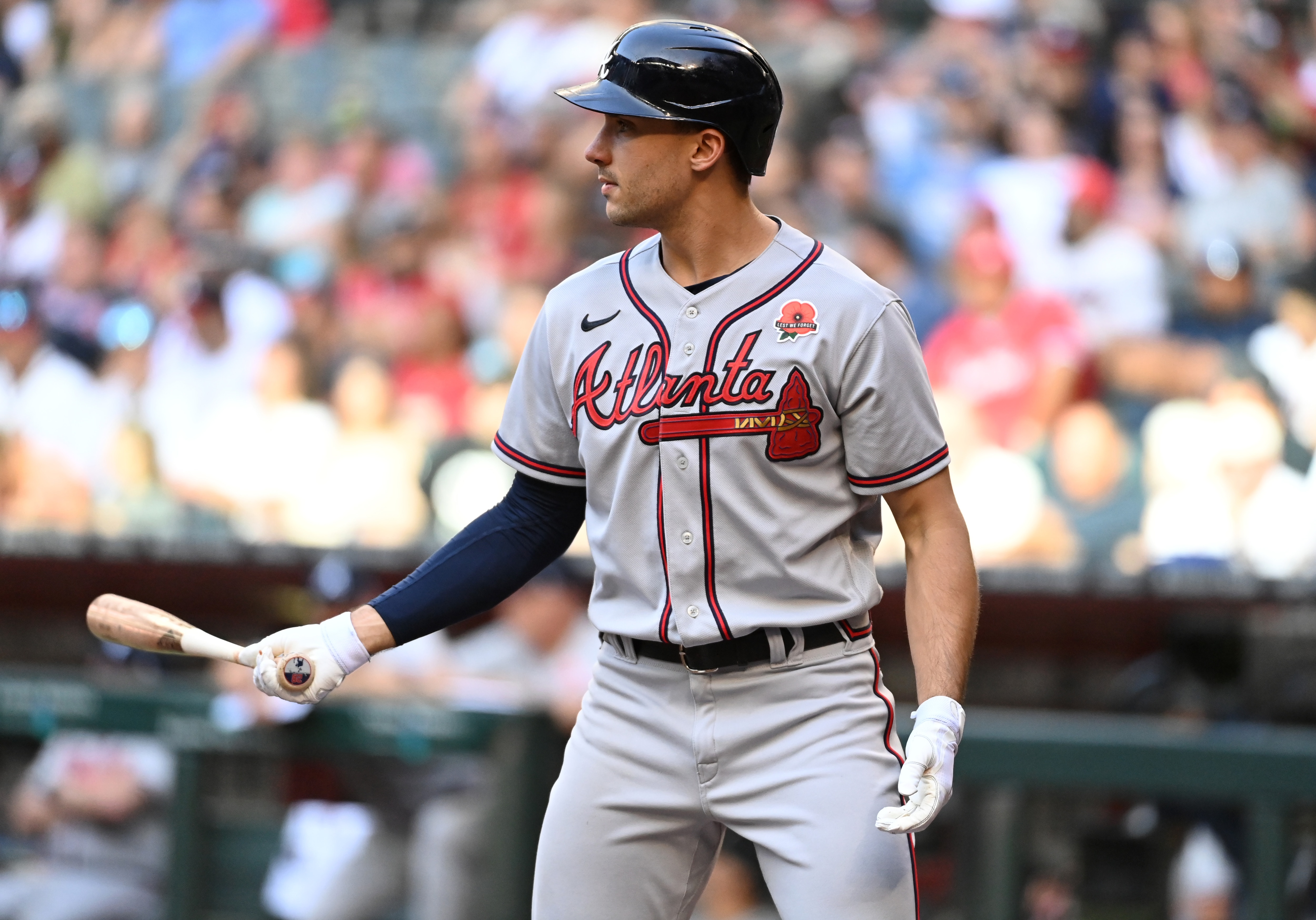 PHOENIX, ARIZONA - MAY 30: Matt Olson #28 of the Atlanta Braves gets ready in the batters box against the Arizona Diamondbacks at Chase Field on May 30, 2022 in Phoenix, Arizona. (Photo by Norm Hall/Getty Images)