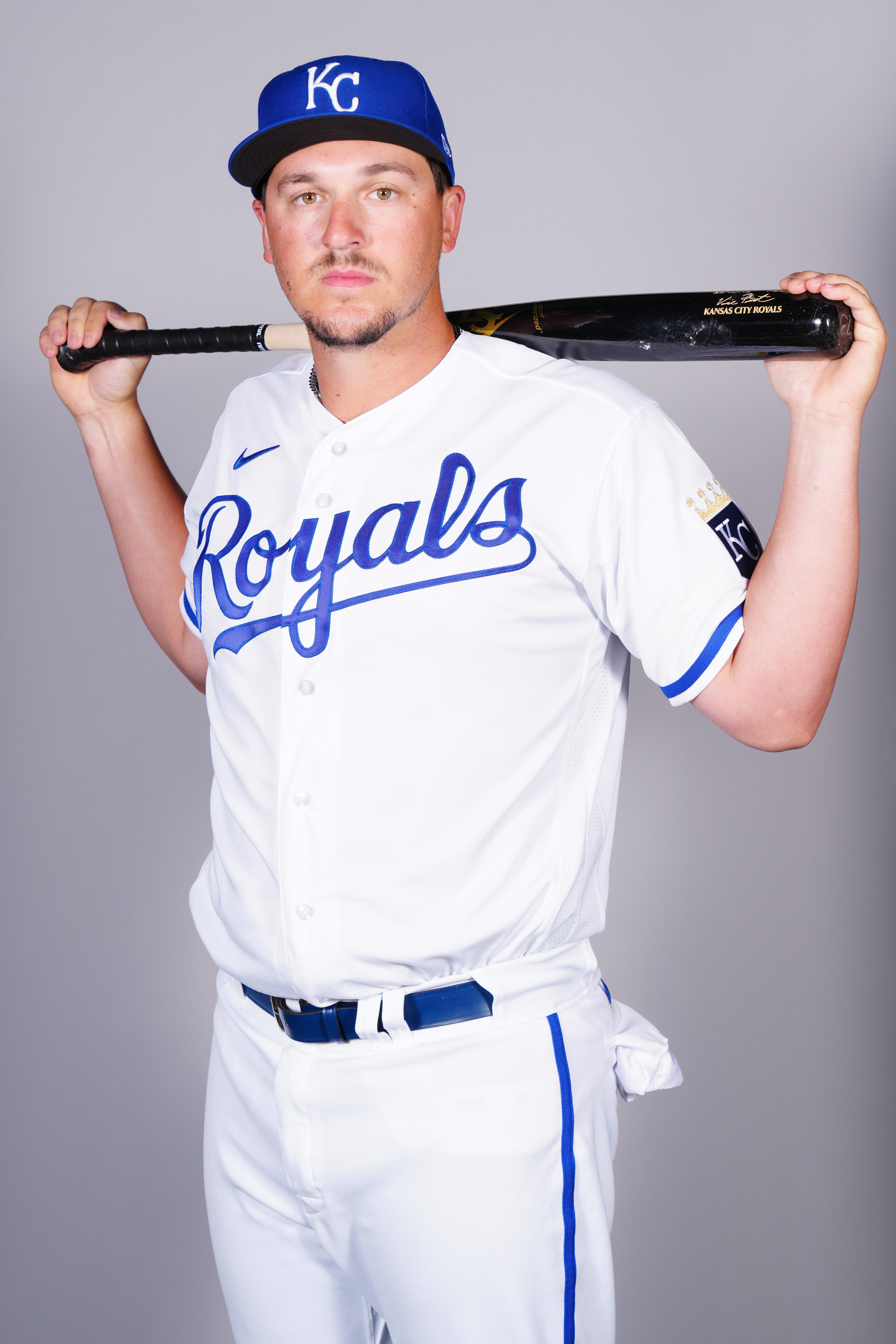 SURPRISE, AZ - MARCH 20: Vinnie Pasquantino of the Kansas City Royals poses for a photo during the Kansas City Royals Photo Day at Surprise Stadium on Sunday, March 20, 2022 in Surprise, Arizona. (Photo by Daniel Shirey/MLB Photos via Getty Images)