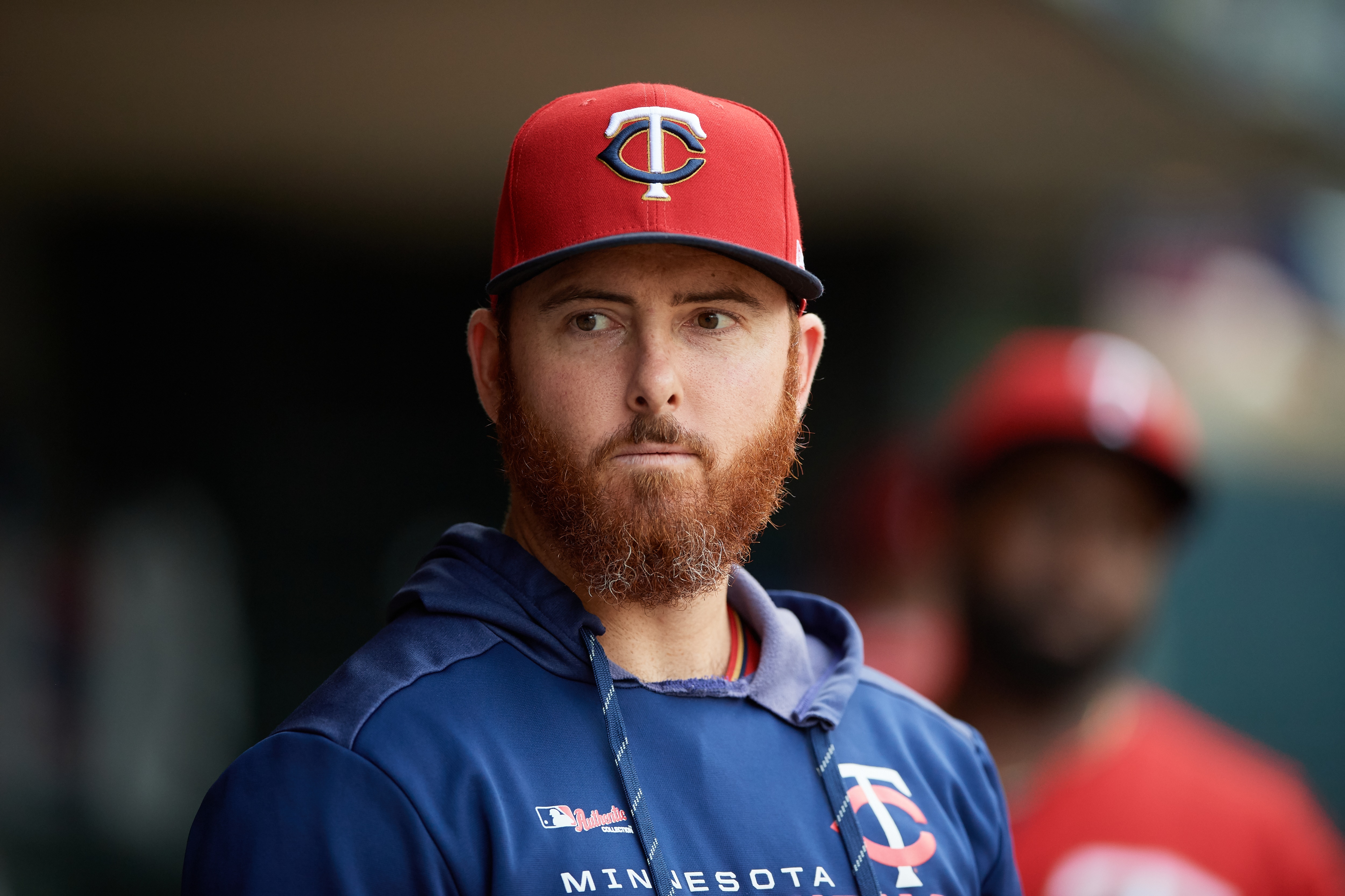 MINNEAPOLIS, MN - AUGUST 02: Sam Dyson #49 of the Minnesota Twins looks on before the game against the Kansas City Royals on August 2, 2019 at Target Field in Minneapolis, Minnesota. The Twins defeated the Royals 11-9. (Photo by Hannah Foslien/Getty Images)