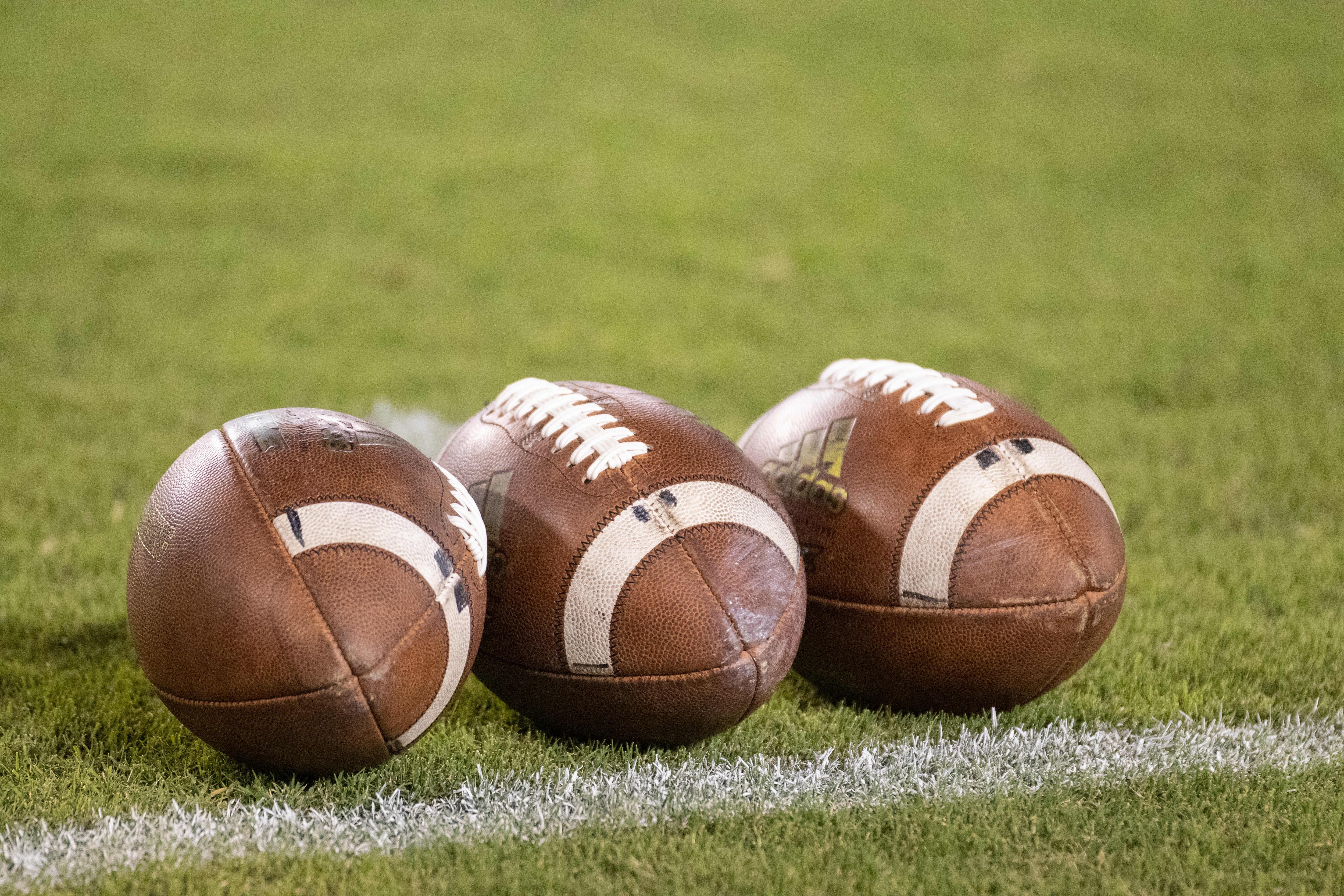 SAN DIEGO, CA - OCTOBER 12: Adidas practice footballs before a college football game between the University of Wyoming Cowboys and the San Diego State University Aztecs on October 12, 2019 at SDCCU Stadium in San Diego, California. (Photo by Alan Smith/Icon Sportswire via Getty Images)