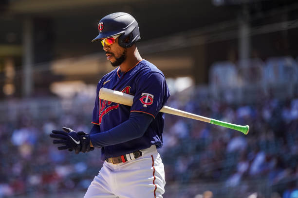 MINNEAPOLIS, MN - MAY 01: Byron Buxton #25 of the Minnesota Twins looks on against the Kansas City Royals on May 1, 2021 at Target Field in Minneapolis, Minnesota. (Photo by Brace Hemmelgarn/Minnesota Twins/Getty Images)