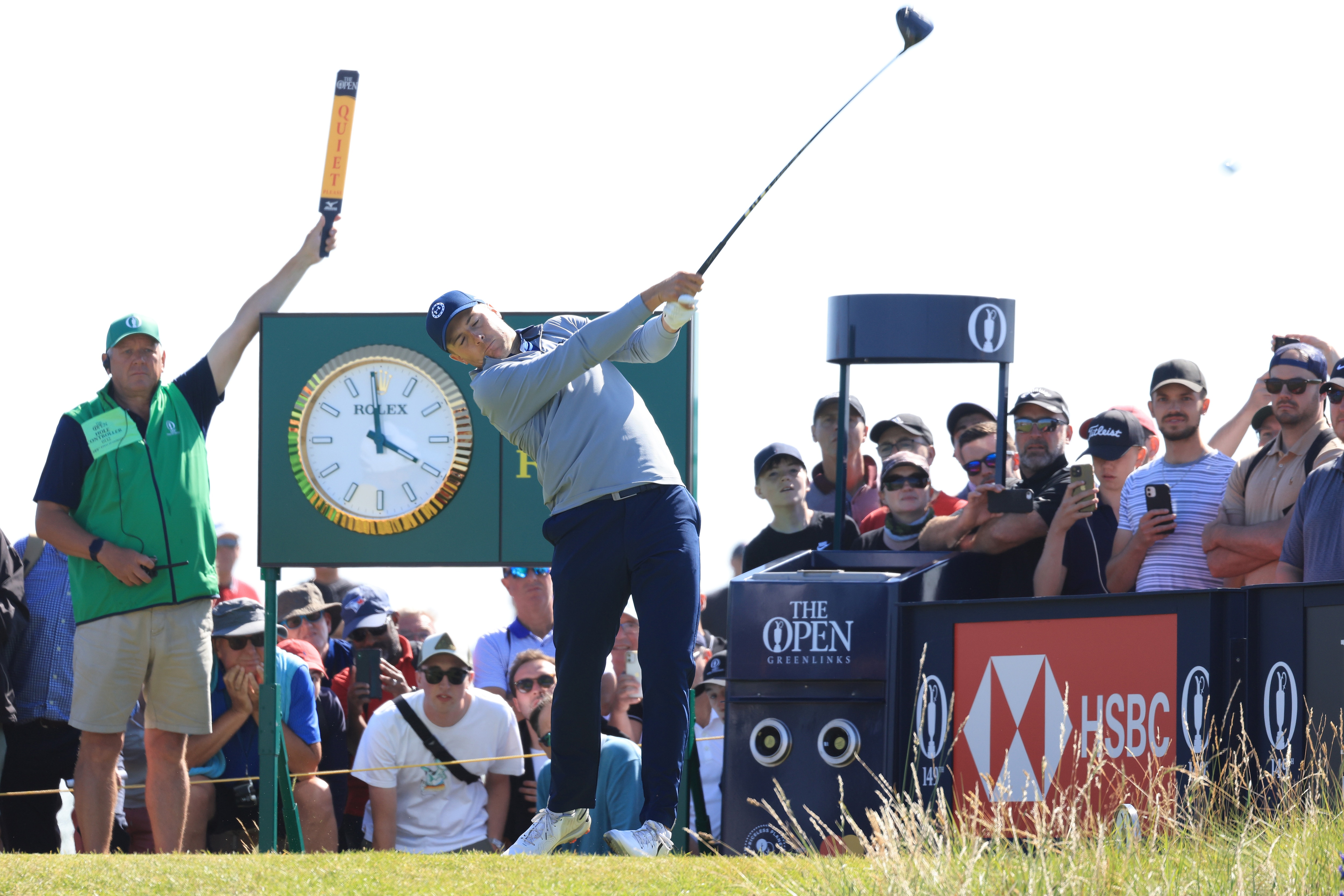 SANDWICH, ENGLAND - JULY 16: Jordan Spieth of the USA on the 7th tee during Day Two of The 149th Open at Royal St George’s Golf Club on July 16, 2021 in Sandwich, England. (Photo by Chris Trotman/Getty Images)