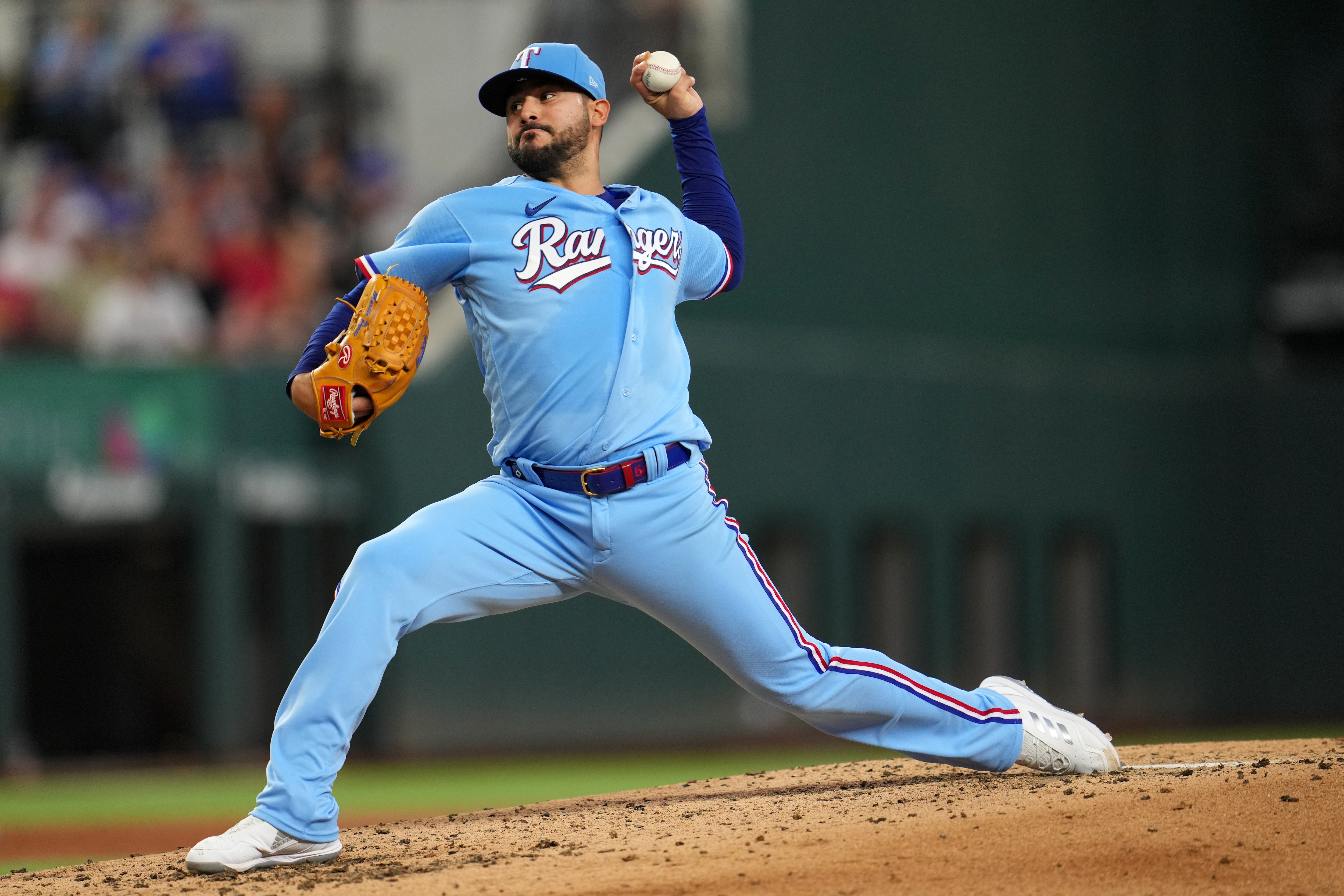ARLINGTON, TX - MAY 15: Martin Perez #54 of the Texas Rangers pitches during the game between the Boston Red Sox and the Texas Rangers at Globe Life Field on Sunday, May 15, 2022 in Arlington, Texas. (Photo by Cooper Neill/MLB Photos via Getty Images)