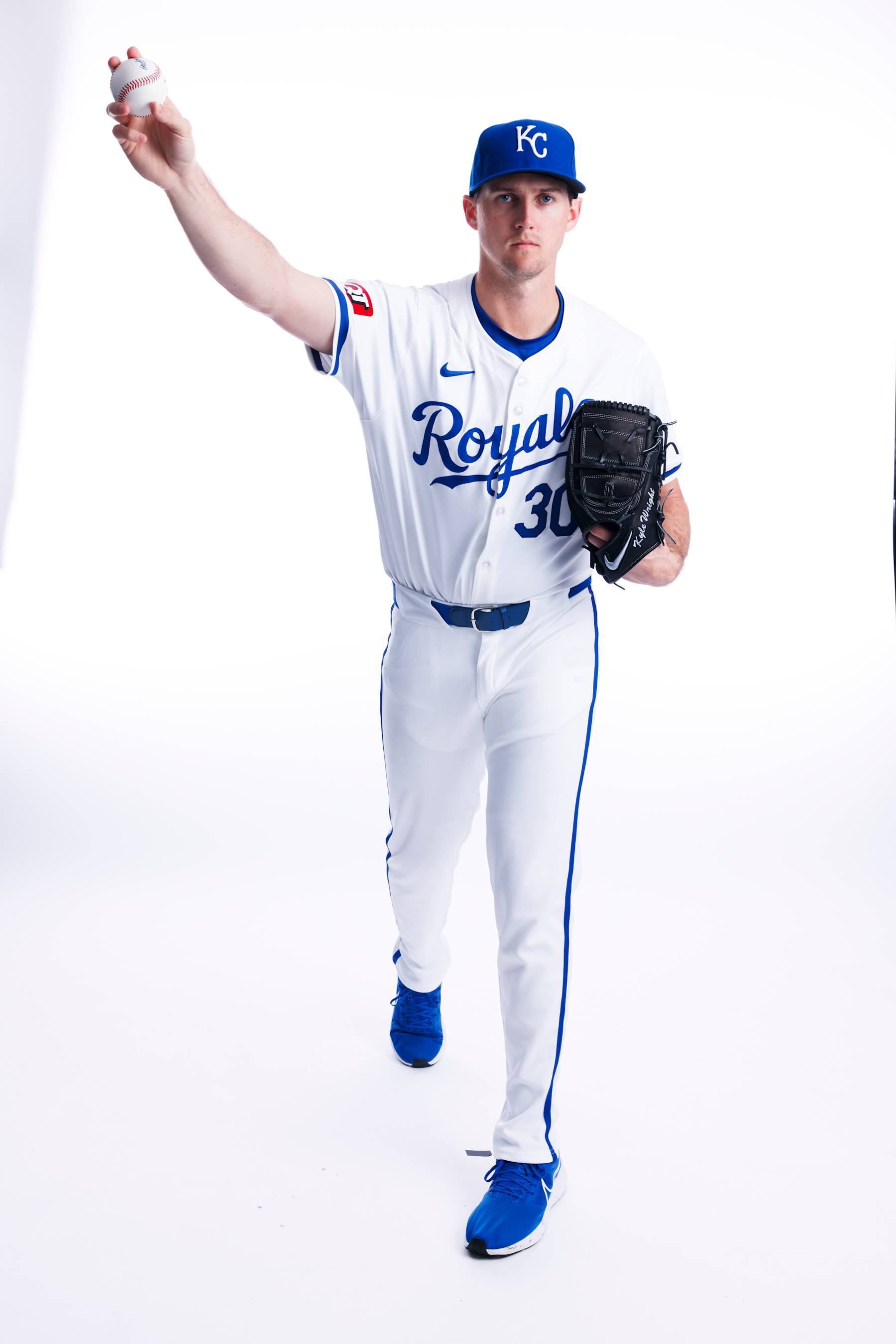 SURPRISE, AZ - FEBRUARY 22: Pitcher Kyle Wright (30) poses for a portrait during Kansas City Royals photo day on February 22, 2024 at Surprise Stadium in Surprise, AZ. (Photo by Ric Tapia/Icon Sportswire via Getty Images)