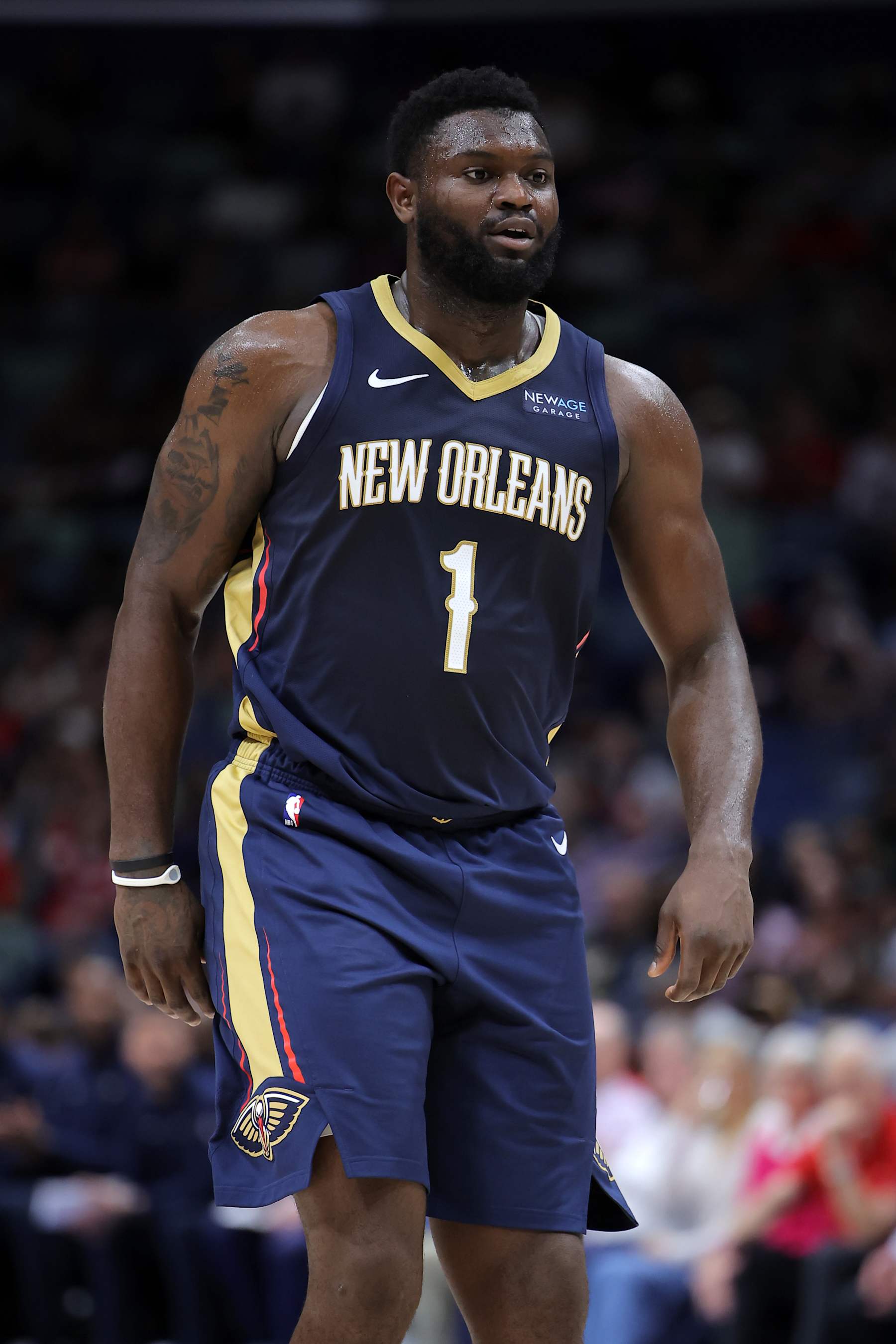 NEW ORLEANS, LOUISIANA - NOVEMBER 06: Zion Williamson #1 of the New Orleans Pelicans reacts against the Cleveland Cavaliers during the second half at the Smoothie King Center on November 06, 2024 in New Orleans, Louisiana. NOTE TO USER: User expressly acknowledges and agrees that, by downloading and or using this Photograph, user is consenting to the terms and conditions of the Getty Images License Agreement. (Photo by Jonathan Bachman/Getty Images)
