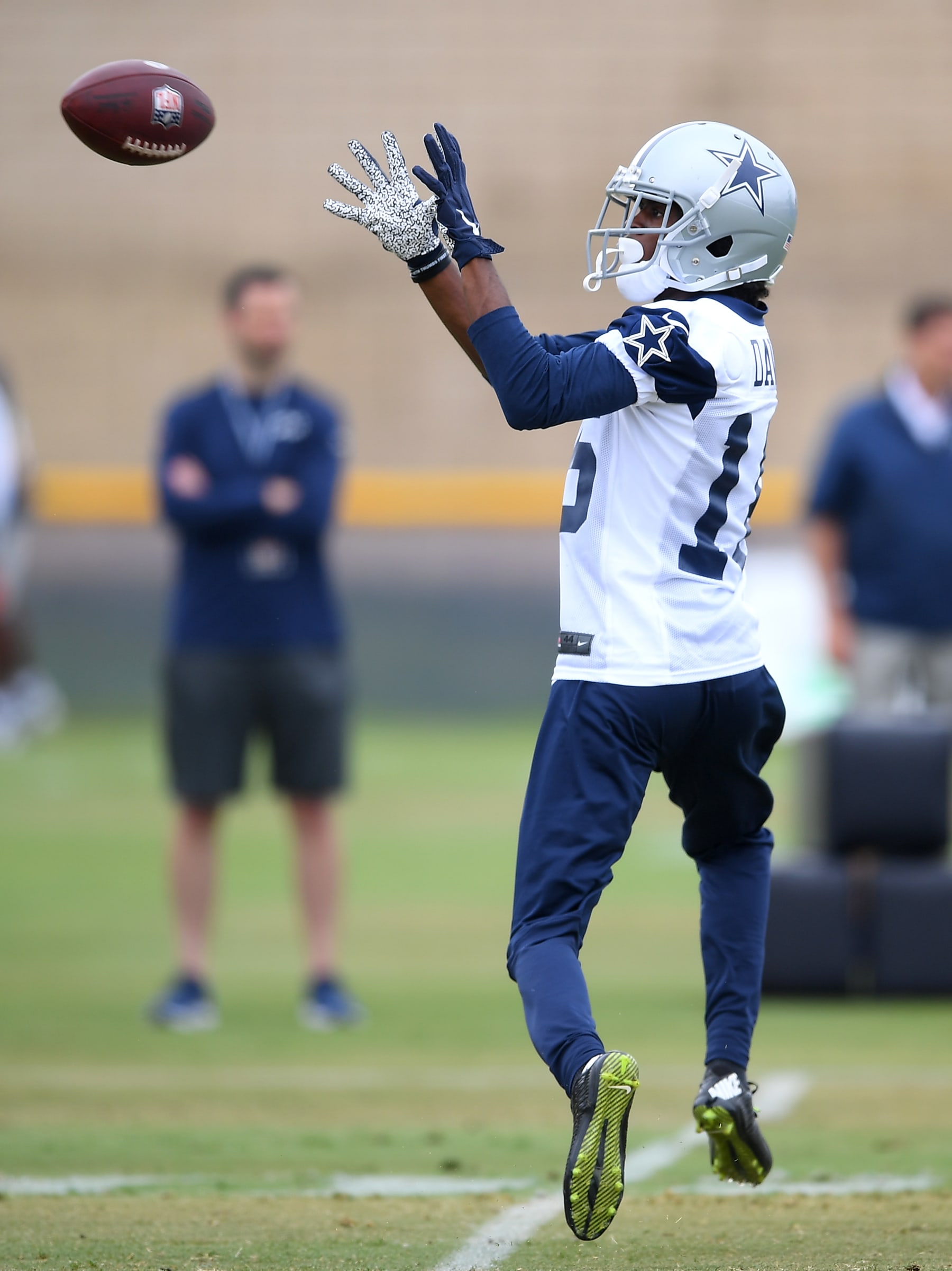 OXNARD, CA - JULY 24: Wide receiver T.J. Vasher #15 of the Dallas Cowboys catches a ball during training camp at River Ridge Complex on July 24, 2021 in Oxnard, California. (Photo by Jayne Kamin-Oncea/Getty Images)