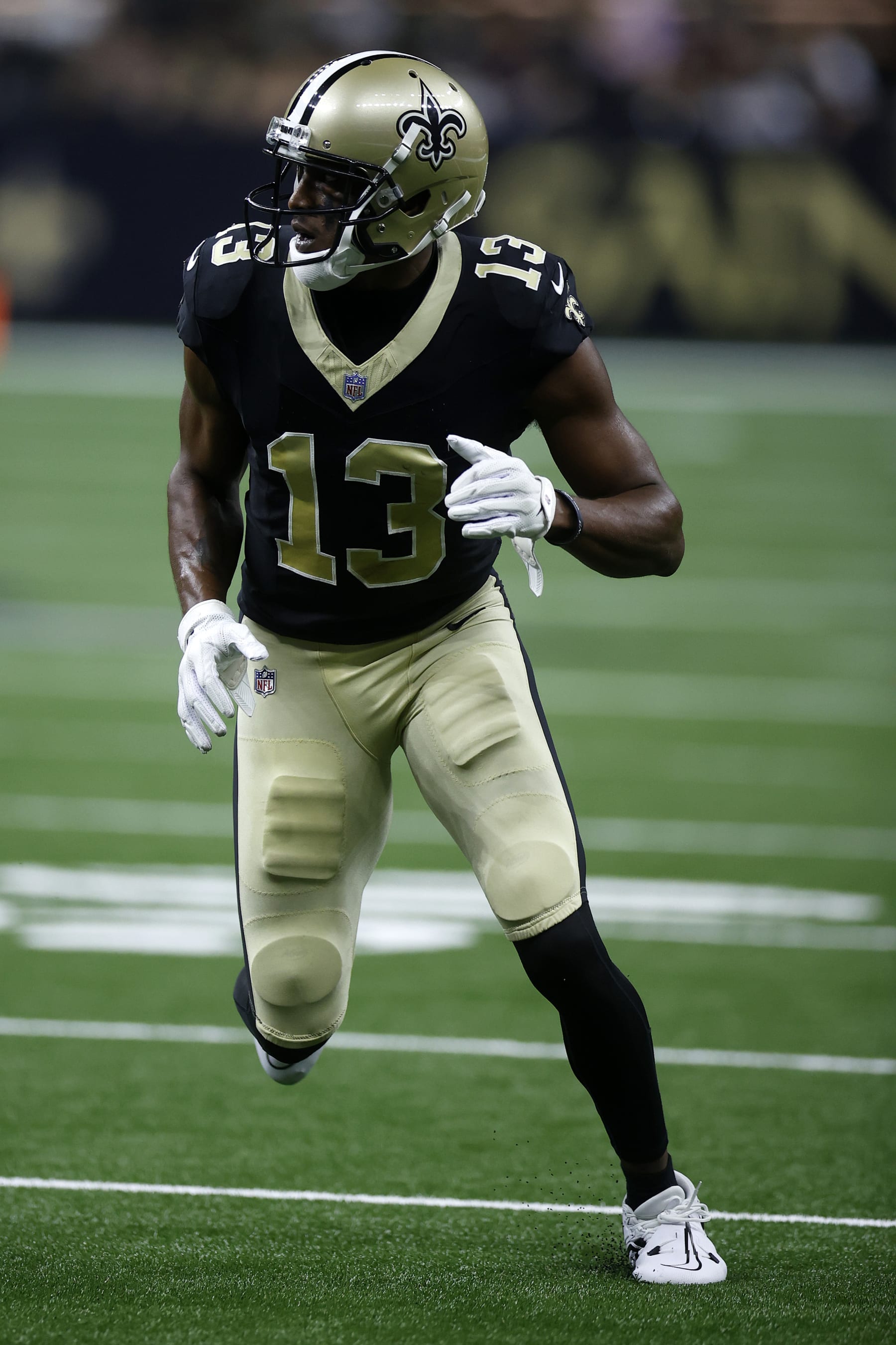 NEW ORLEANS, LOUISIANA - AUGUST 13: Michael Thomas #13 of the New Orleans Saints in action during a preseason game against the Kansas City Chiefs at Caesars Superdome on August 13, 2023 in New Orleans, Louisiana. (Photo by Chris Graythen/Getty Images)