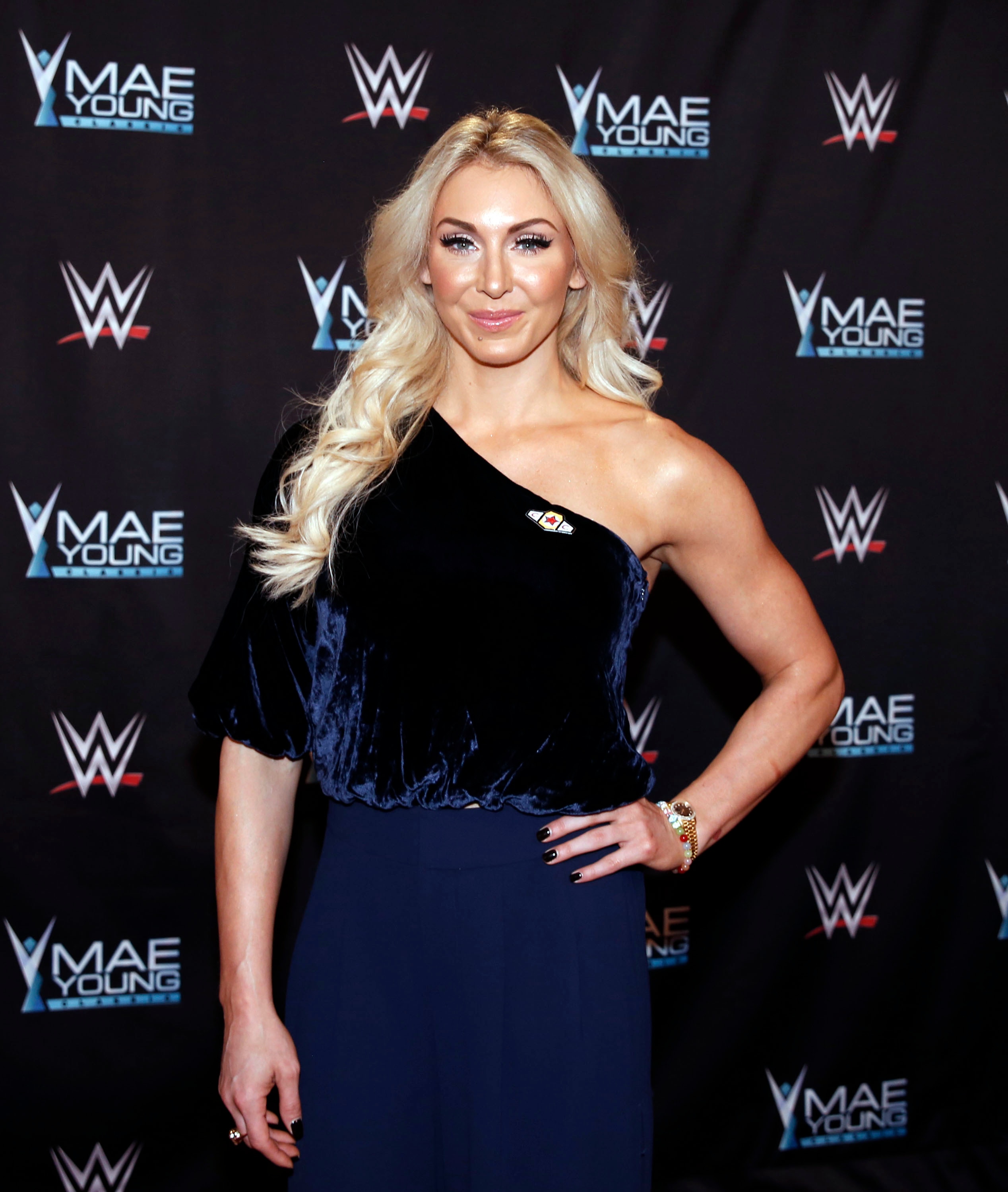 IMAGE DISTRIBUTED FOR WWE - WWE Superstar Charlotte Flair celebrates the Mae Young Classic at the Thomas & Mack Center on Tuesday, Sept. 12, 2017, in Las Vegas. (Bizuayehu Tesfaye/AP Images for WWE)