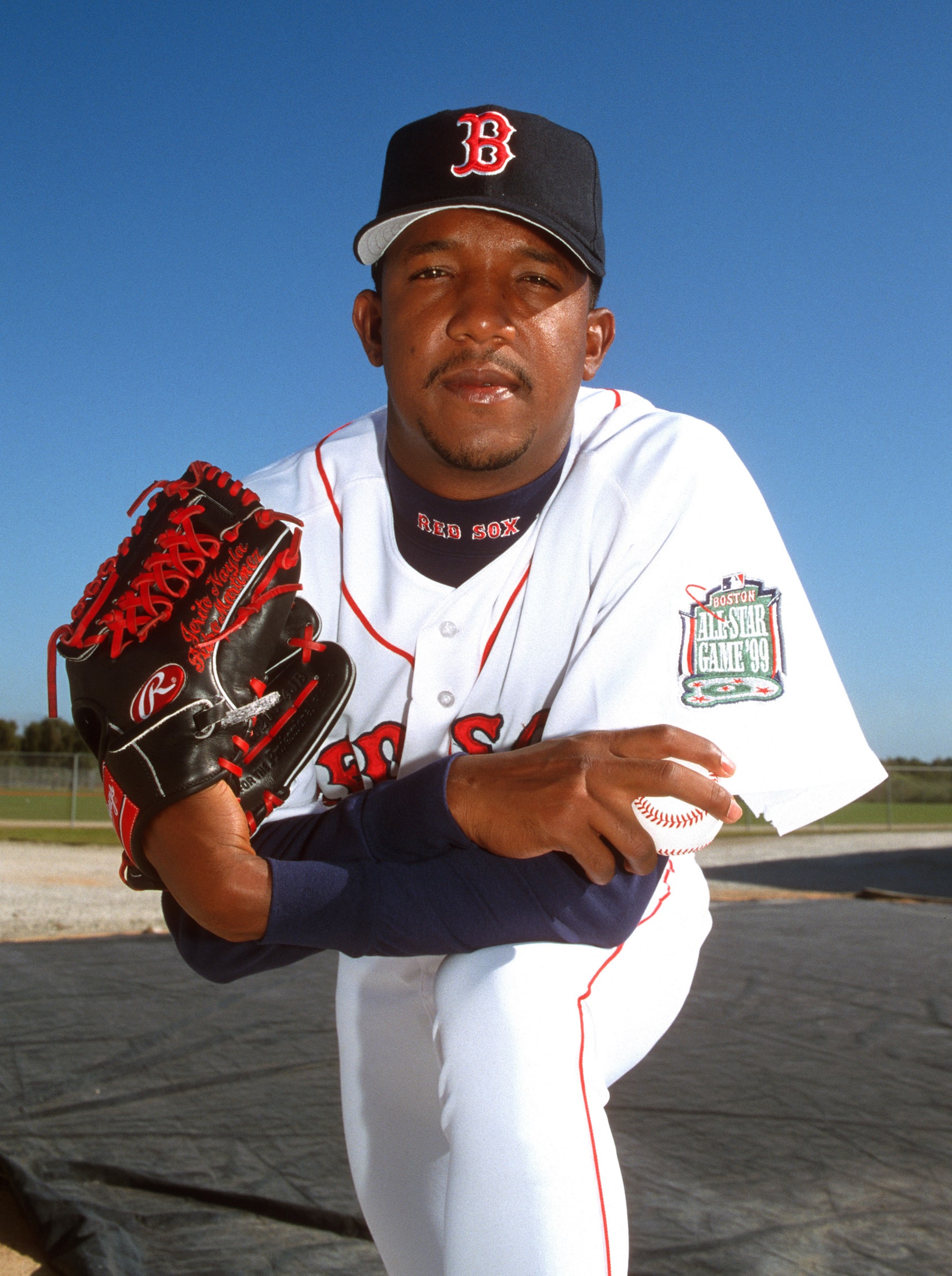Fort Myers, FL - UNDATED 1999:  Pedro Martinez of the Boston Red Sox poses before a MLB game at City of Palms, Fort Myers, FL.  Martinez played for the Red Sox from 1998-2004.  (Photo by Ron Vesely/MLB Photos via Getty Images)