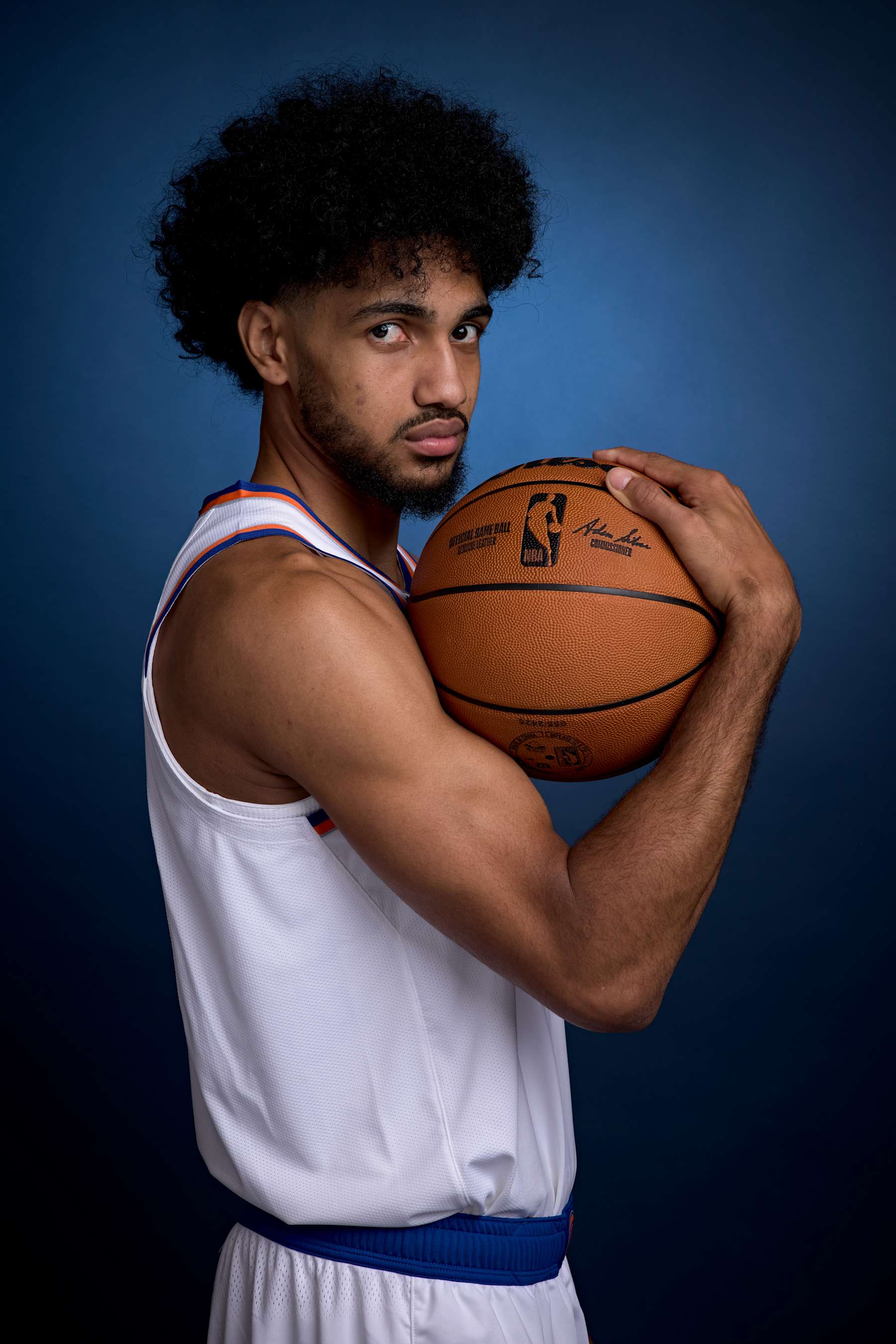 TARRYTOWN, NY - SEPTEMBER 30: Jacob Toppin #00 of the New York Knicks poses for a portrait during NBA Media Day at The New York Knicks Training Center on September 30, 2024 in Tarrytown, New York. NOTE TO USER: User expressly acknowledges and agrees that, by downloading and/or using this photograph, user is consenting to the terms and conditions of the Getty Images License Agreement.  Mandatory Copyright Notice: Copyright 2024 NBAE (Photo by Steve Freeman/NBAE via Getty Images)