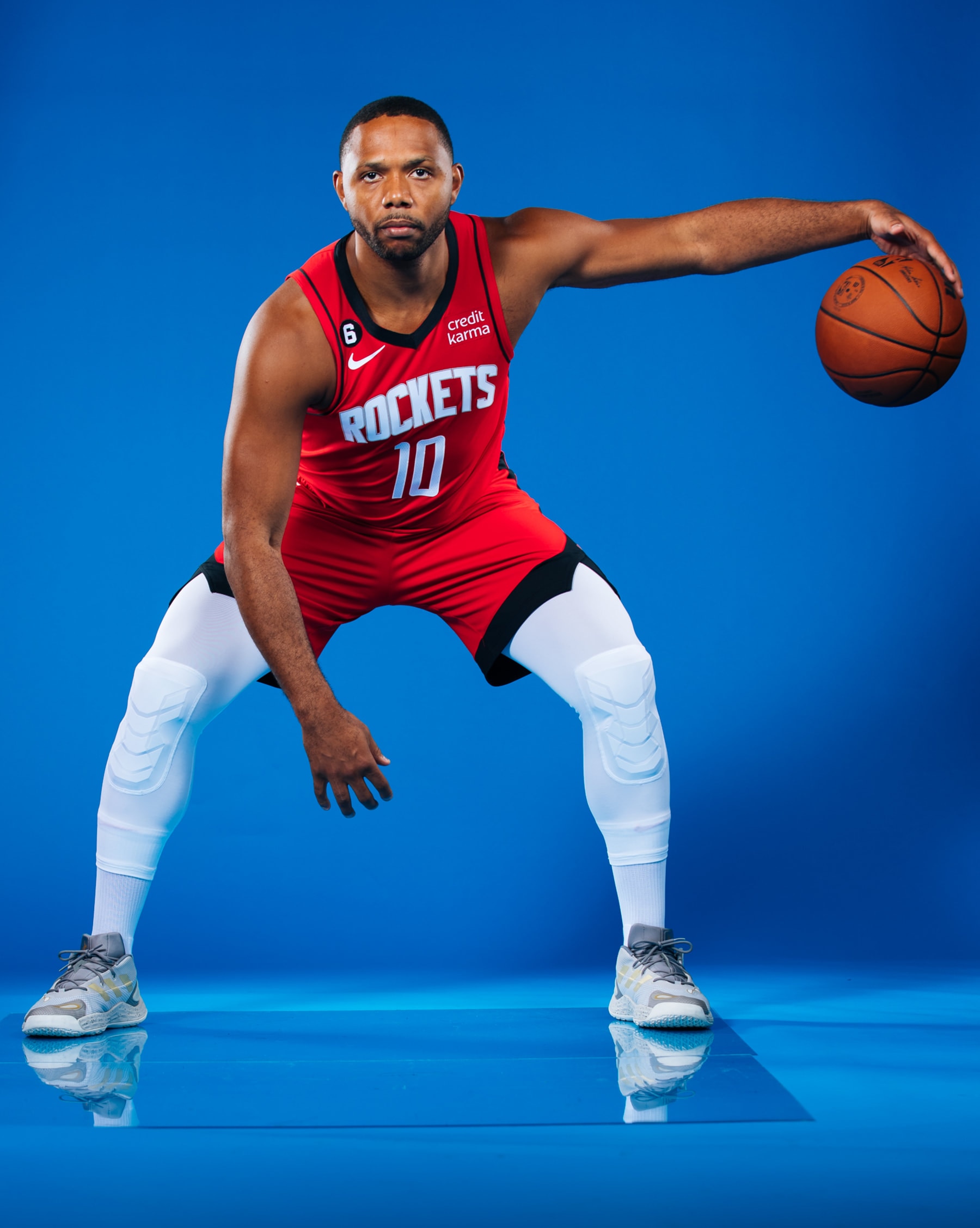 HOUSTON, TEXAS - SEPTEMBER 26: Eric Gordon #10 of the Houston Rockets poses for a photo during media day on September 26, 2022 in Houston, Texas. (Photo by Carmen Mandato/Getty Images)