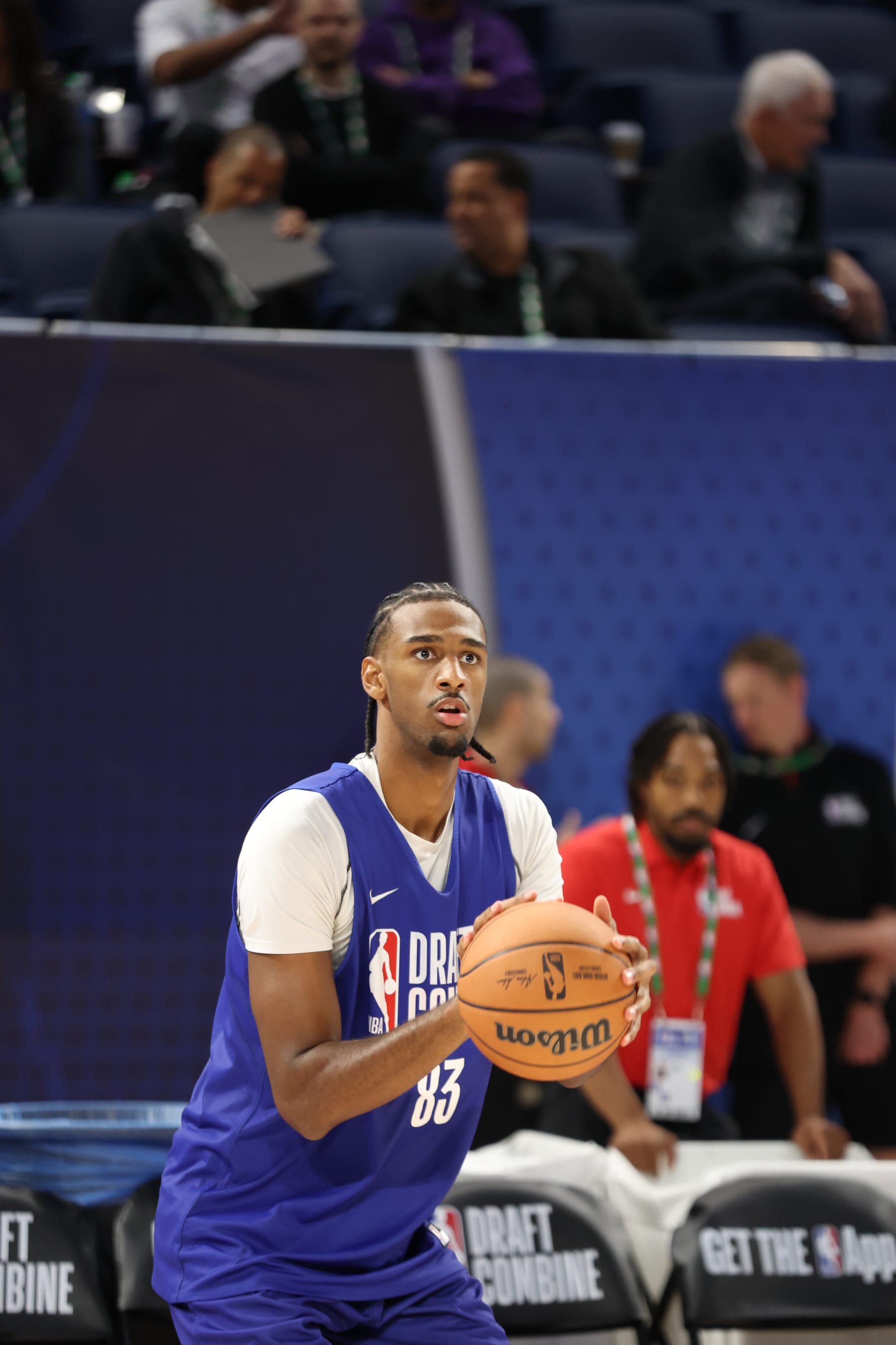 CHICAGO, IL - MAY 13: Alexandre Sarr shoots the ball during the 2024 NBA Combine on May 13, 2024 at Wintrust Arena in Chicago, Illinois. NOTE TO USER: User expressly acknowledges and agrees that, by downloading and or using this photograph, User is consenting to the terms and conditions of the Getty Images License Agreement. Mandatory Copyright Notice: Copyright 2024 NBAE (Photo by Jeff Haynes/NBAE via Getty Images)