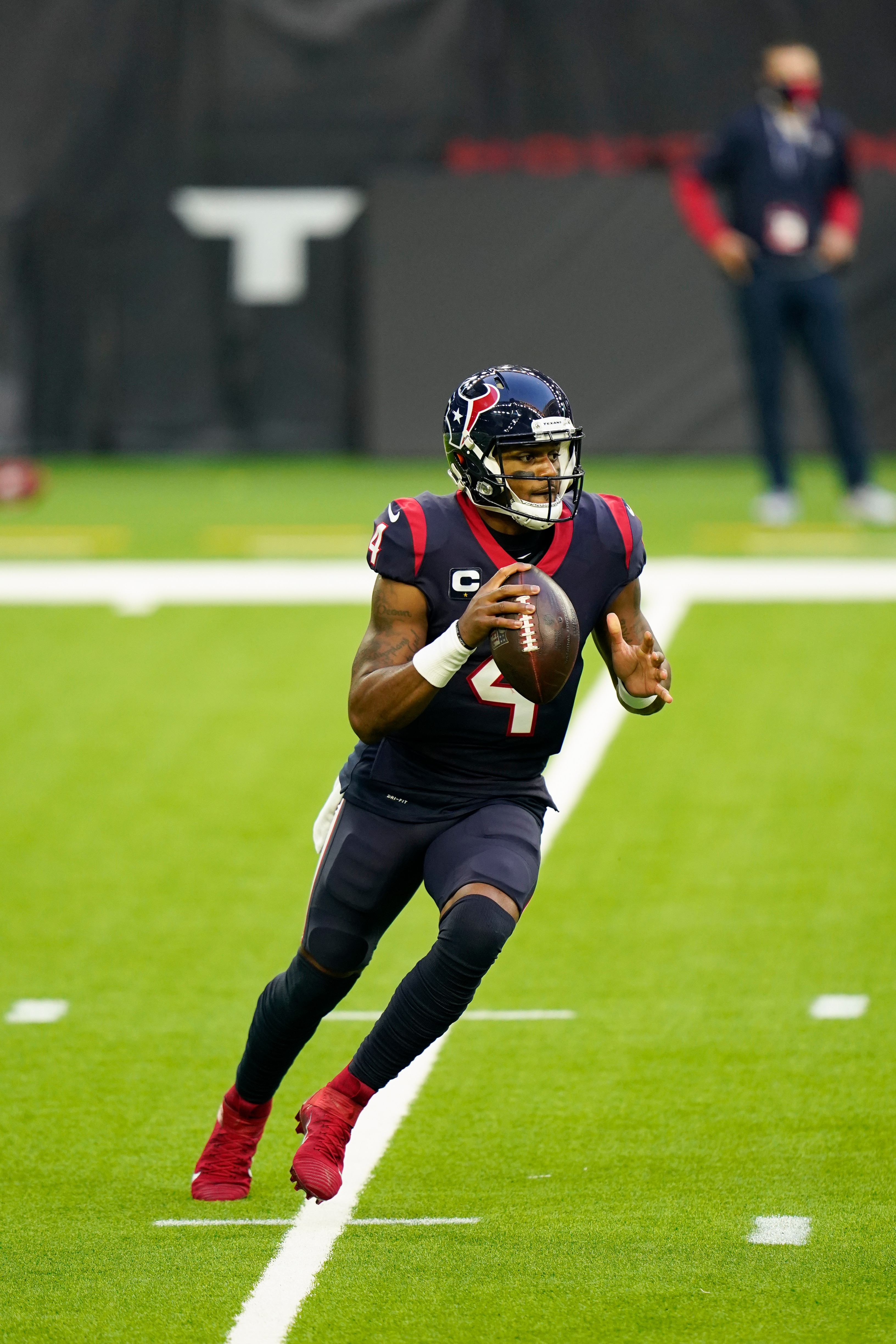 Houston Texans quarterback Deshaun Watson (4) looks to pass during an NFL football game against the Tennessee Titans, Sunday, Jan. 3, 2021, in Houston. (AP Photo/Matt Patterson)