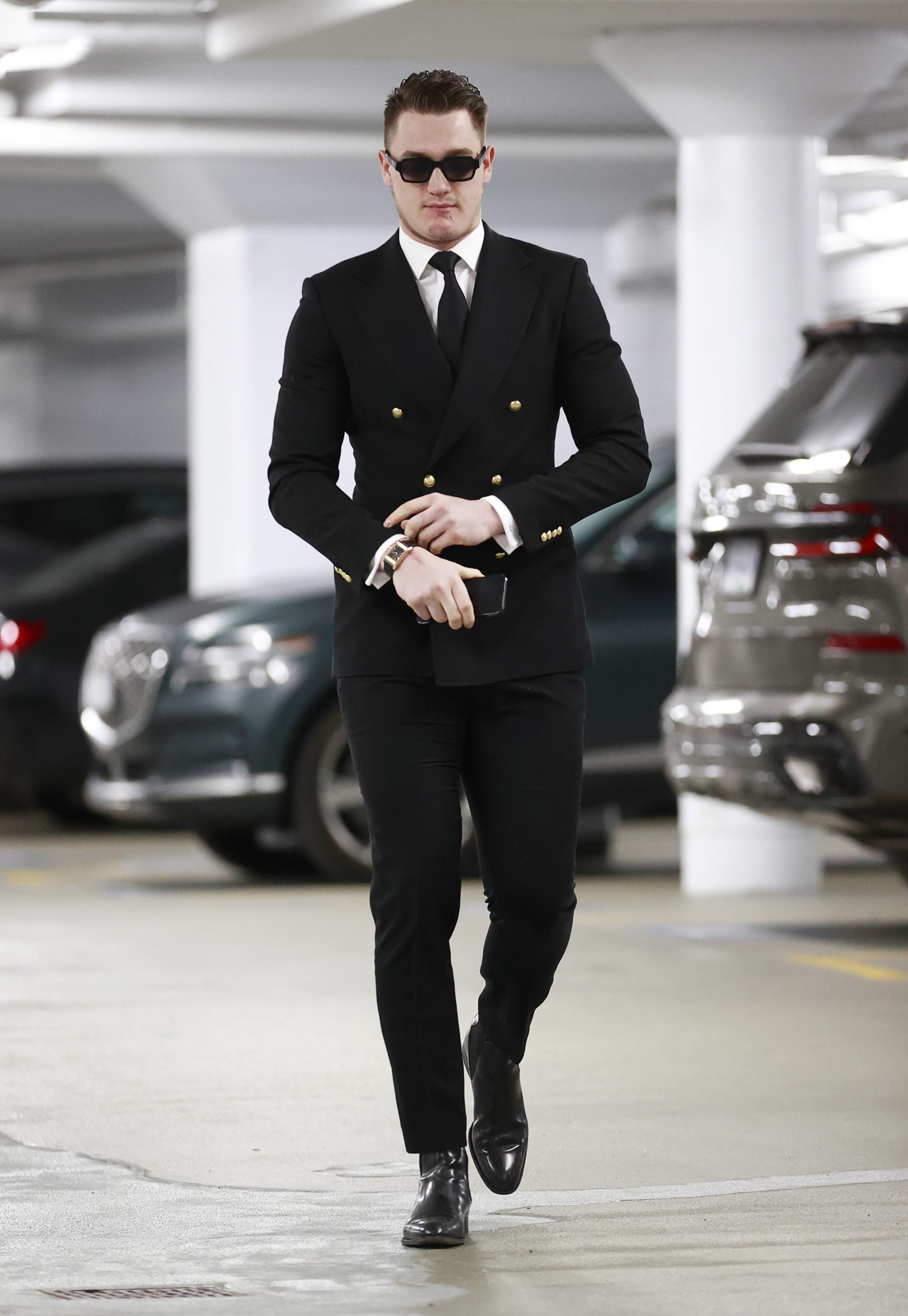 VANCOUVER, CANADA - MAY 20: Nikita Zadorov #91 of the Vancouver Canucks walks to the Canucks dressing room before Game Seven of the Second Round of the 2024 Stanley Cup Playoffs against the Edmonton Oilers at Rogers Arena on May 20, 2024 in Vancouver, British Columbia, Canada.  (Photo by Jeff Vinnick/NHLI via Getty Images)