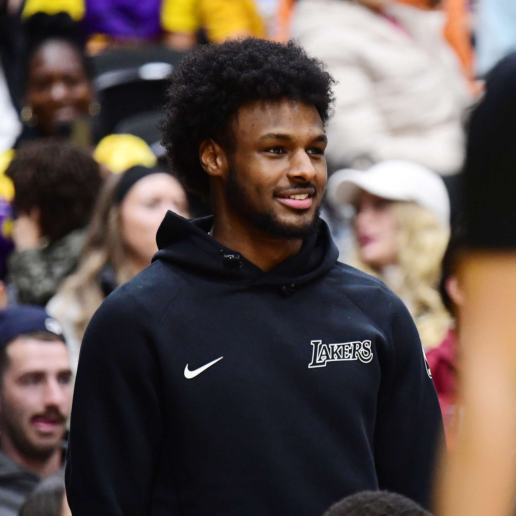 EL SEGUNDO, CA - NOVEMBER 26: Bronny James #9 of the South Bay Lakers looks on during the game against the San Diego Clippers on November 26, 2024 at UCLA Health Training Center in El Segundo, California. NOTE TO USER: User expressly acknowledges and agrees that, by downloading and or using this photograph, user is consenting to the terms and conditions of the Getty Images License Agreement. Mandatory Copyright Notice: Copyright 2024 NBAE (Photo by Adam Pantozzi/NBAE via Getty Images)