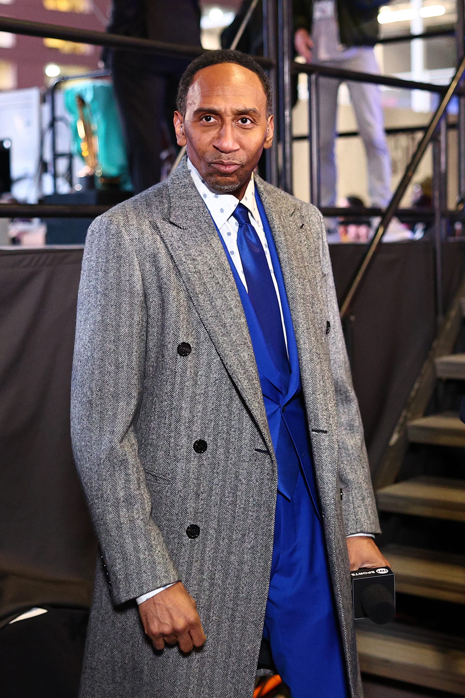 LAS VEGAS, NV - DECEMBER 7: TV personality Steven A. Smith looks on before the game between the New Orleans Pelicans and Los Angeles Lakers as part of the 2023 NBA In-Season Tournament on December 7, 2023 at T-Mobile Arena in Las Vegas, Nevada. NOTE TO USER: User expressly acknowledges and agrees that, by downloading and or using this photograph, user is consenting to the terms and conditions of Getty Images License Agreement. Mandatory Copyright Notice: Copyright 2023 NBAE (Photo by Mike Kirschbaum/NBAE via Getty Images)