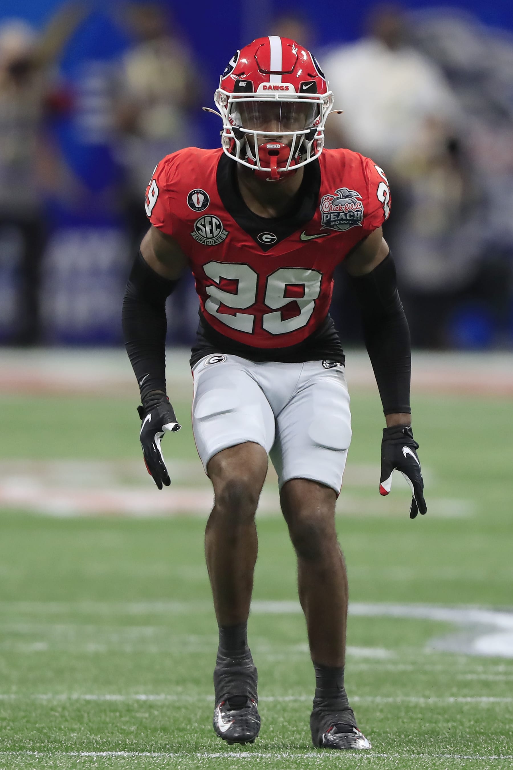 ATLANTA, GA - DECEMBER 31: Georgia Bulldogs defensive back Christopher Smith (29) during the college football playoff semifinal game between the University of Georgia Bulldogs and The Ohio State Buckeyes on December 31, 2022 at the Mercedes-Benz Stadium in Atlanta, GA.  (Photo by David J. Griffin/Icon Sportswire via Getty Images)