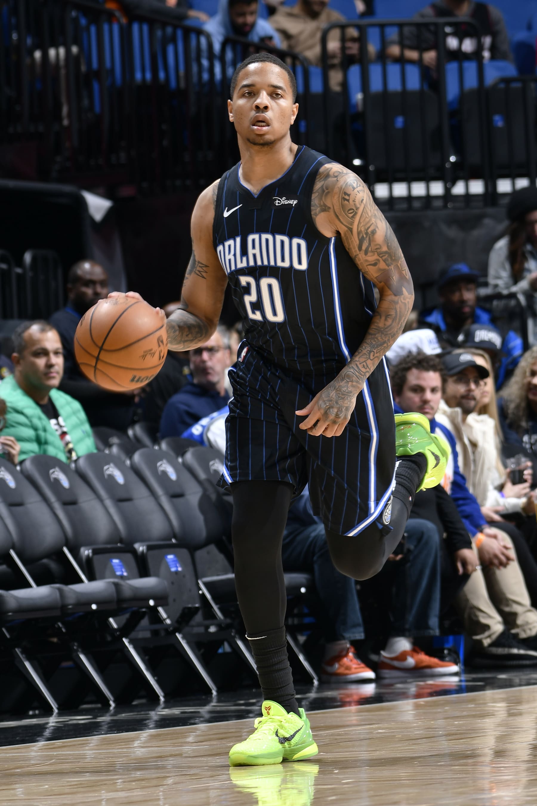 ORLANDO, FL - JANUARY 21: Markelle Fultz #20 of the Orlando Magic dribbles the ball during the game against the Miami Heat on January 21, 2024 at Amway Center in Orlando, Florida. NOTE TO USER: User expressly acknowledges and agrees that, by downloading and or using this photograph, User is consenting to the terms and conditions of the Getty Images License Agreement. Mandatory Copyright Notice: Copyright 2024 NBAE (Photo by Fernando Medina/NBAE via Getty Images)