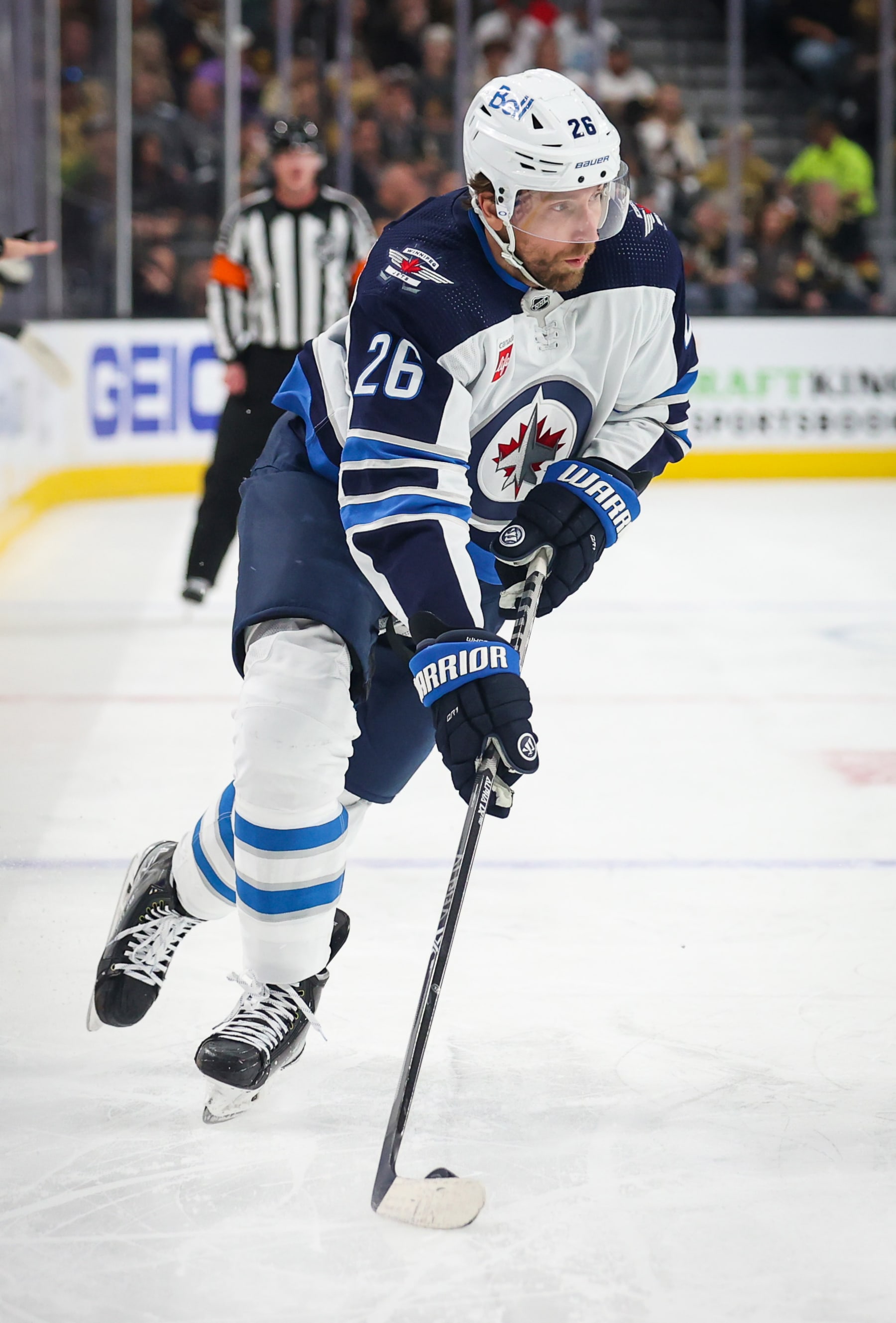 LAS VEGAS, NEVADA - APRIL 27: Blake Wheeler #26 of the Winnipeg Jets skates during the second period against the Vegas Golden Knights in Game Five of the First Round of the 2023 Stanley Cup Playoffs at T-Mobile Arena on April 27, 2023 in Las Vegas, Nevada. (Photo by Zak Krill/NHLI via Getty Images)
