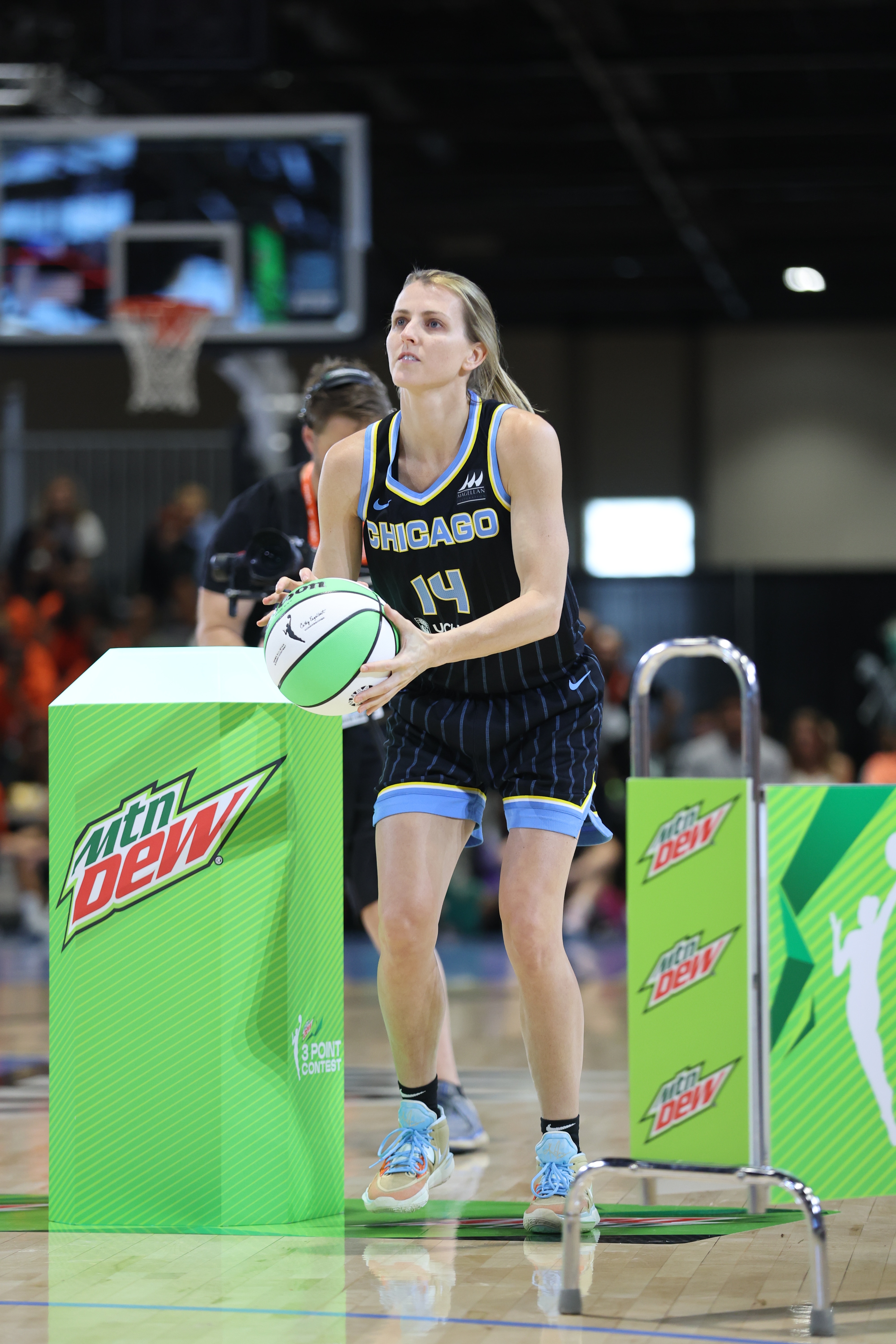 CHICAGO, IL - JULY 9: Allie Quigley #14 of the Chicago Sky shoots the ball during the 2022 WNBA MTN DEW 3-Pt Contest as part of the 2022 WNBA All-Star Weekend on July 9, 2022 at McCormick Place in Chicago, Illinois. NOTE TO USER: User expressly acknowledges and agrees that, by downloading and or using this photograph, User is consenting to the terms and conditions of the Getty Images License Agreement. Mandatory Copyright Notice: Copyright 2022 NBAE (Photo by Jeff Haynes/NBAE via Getty Images)