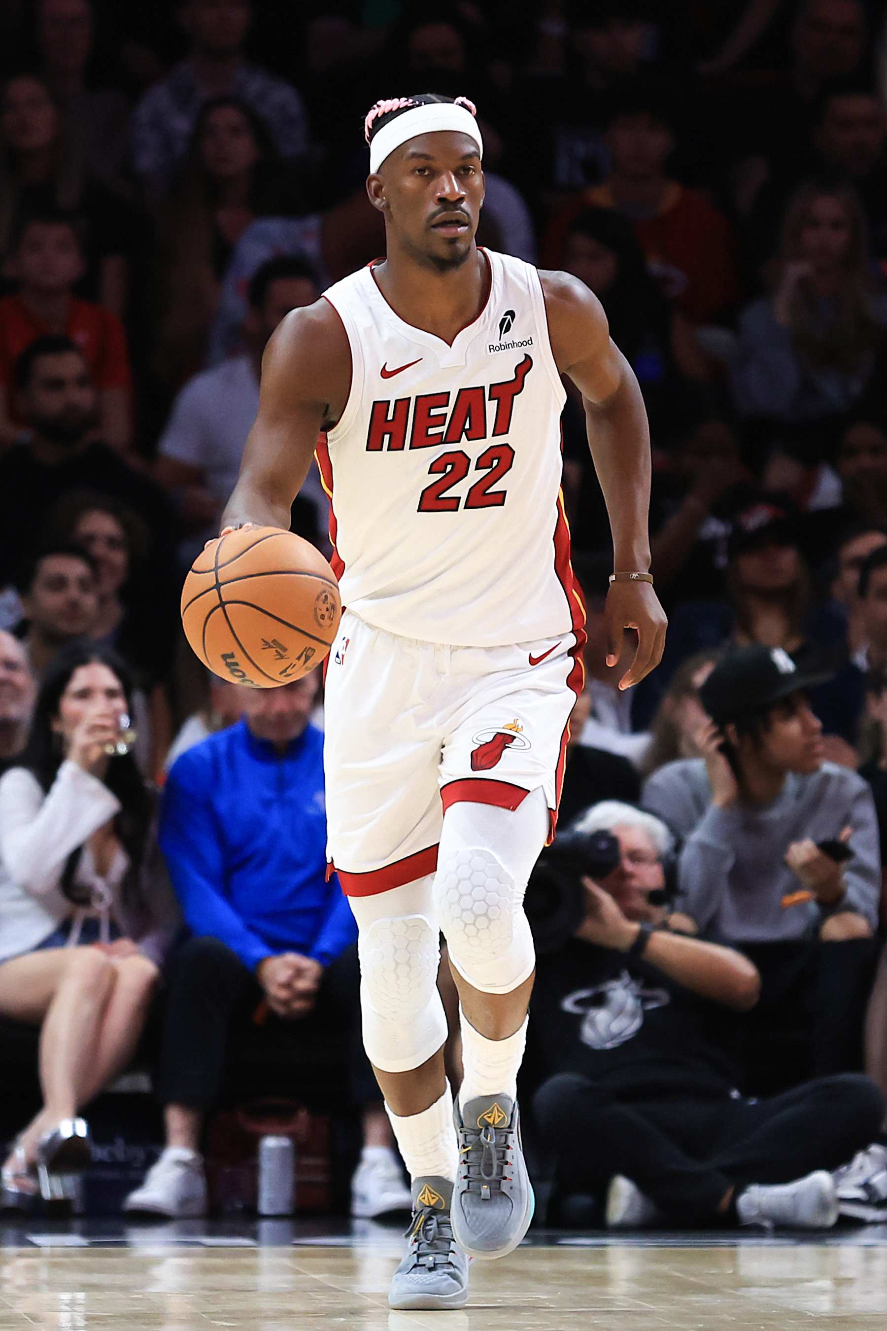 MIAMI, FLORIDA - JANUARY 01: Jimmy Butler #22 of the Miami Heat dribbles the ball against the New Orleans Pelicans during the second quarter of the game at Kaseya Center on January 01, 2025 in Miami, Florida. NOTE TO USER: User expressly acknowledges and agrees that, by downloading and or using this photograph, User is consenting to the terms and conditions of the Getty Images License Agreement. (Photo by Megan Briggs/Getty Images) MIAMI, FLORIDA - JANUARY 01: Jimmy Butler #22 of the Miami Heat dribbles the ball against the New Orleans Pelicans during the second quarter of the game at Kaseya Center on January 01, 2025 in Miami, Florida. NOTE TO USER: User expressly acknowledges and agrees that, by downloading and or using this photograph, User is consenting to the terms and conditions of the Getty Images License Agreement. (Photo by Megan Briggs/Getty Images)