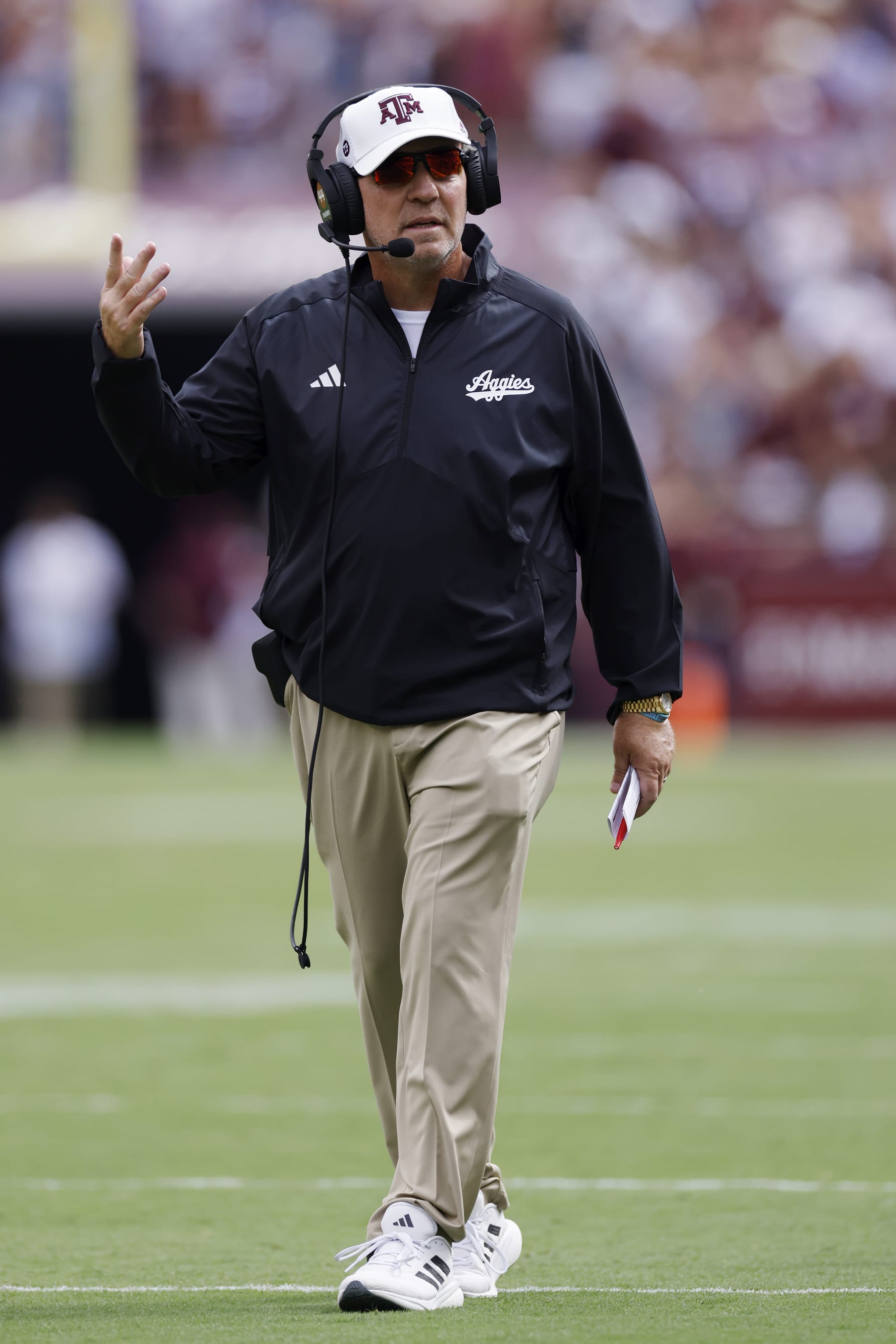 COLLEGE STATION, TX - OCTOBER 28: Texas A&M Aggies head coach Jimbo Fisher stands on the field during a college football game against the South Carolina Gamecocks on October 28, 2023 at Kyle Field in College Station, Texas. (Photo by Joe Robbins/Icon Sportswire via Getty Images)