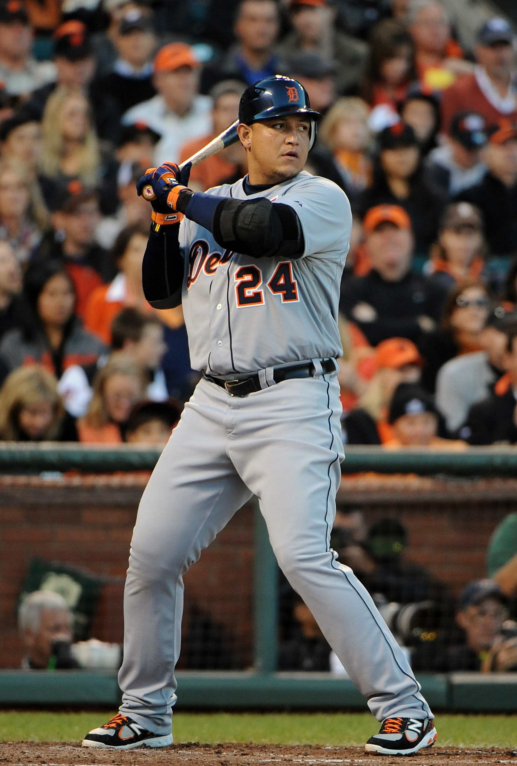 SAN FRANCISCO, CA - OCTOBER 25: Miguel Cabrera #24 of the Detroit Tigers bats against the San Francisco Giants during Game 2 of the 2012 World Series on October 25, 2012 at AT&T Park in San Francisco, California. The Giants won the series 4-0. (Photo by Focus on Sport/Getty Images)