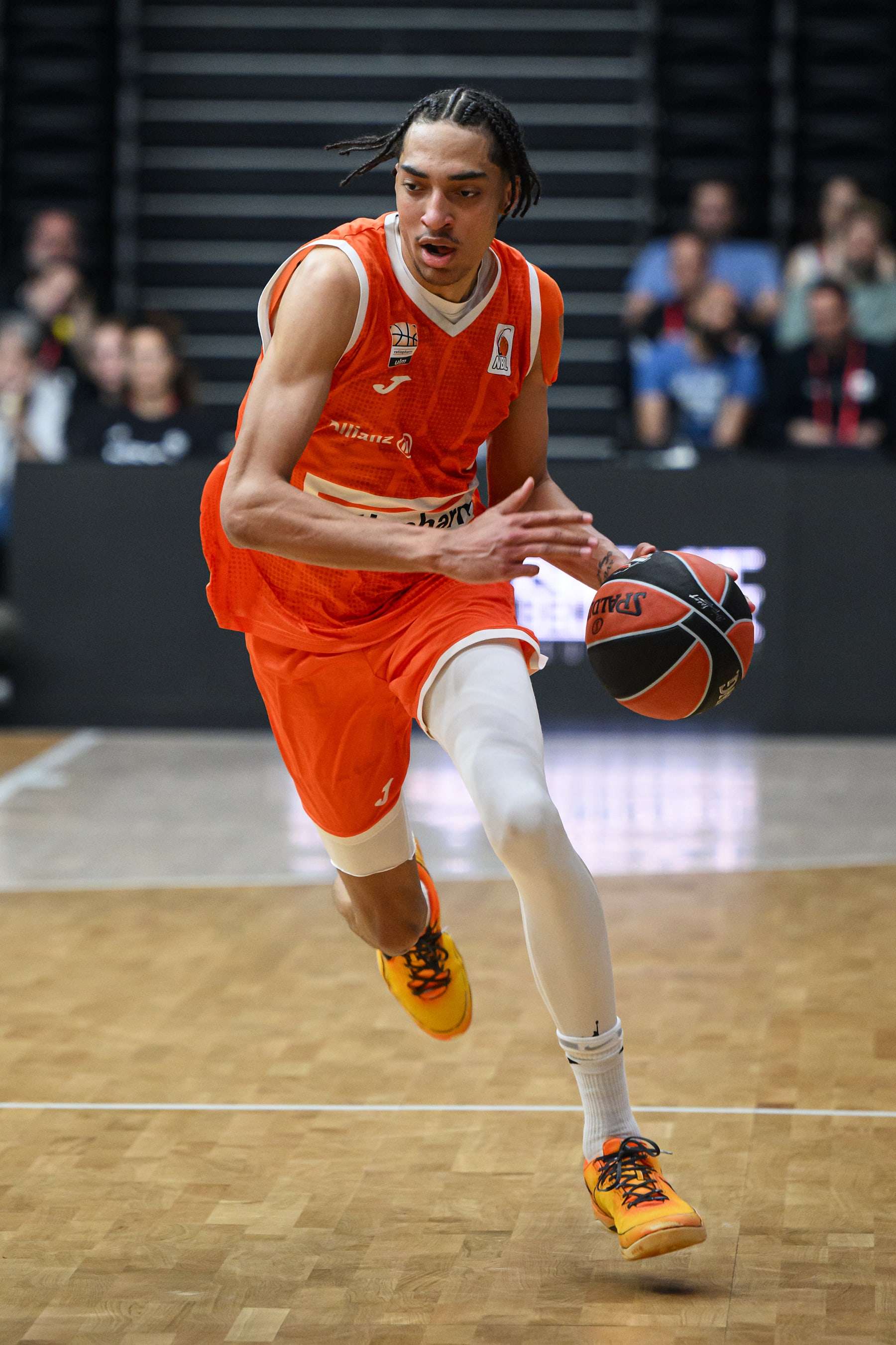 BERLIN, GERMANY - MAY 25: Noa Essengue, #8 of U18 Ratiopharm Ulm in action during U18 Ratiopharm Ulm v U18 Real Madrid during the EB Adidas Next Generation Tournament at Uber Eats Music Hall on May 25, 2024 in Berlin, Germany. (Photo by David Grau/Euroleague Basketball via Getty Images)