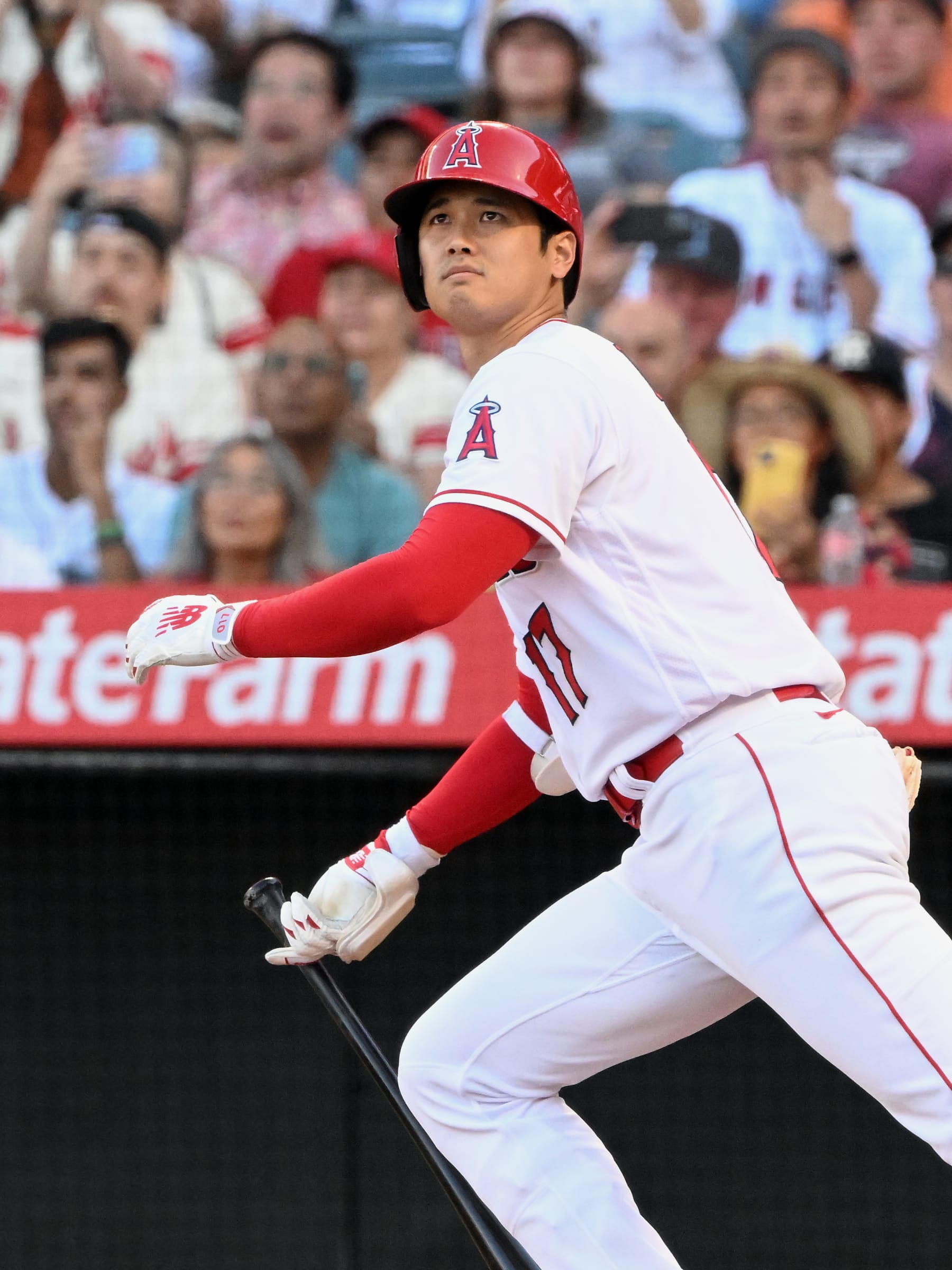 ANAHEIM, CA - AUGUST 05: Los Angeles Angels designated hitter Shohei Ohtani (17) during an at bat in an MLB baseball game against the Seattle Mariners played August 5, 2023 at Angel Stadium in Anaheim, CA. (Photo by John Cordes/Icon Sportswire via Getty Images)
