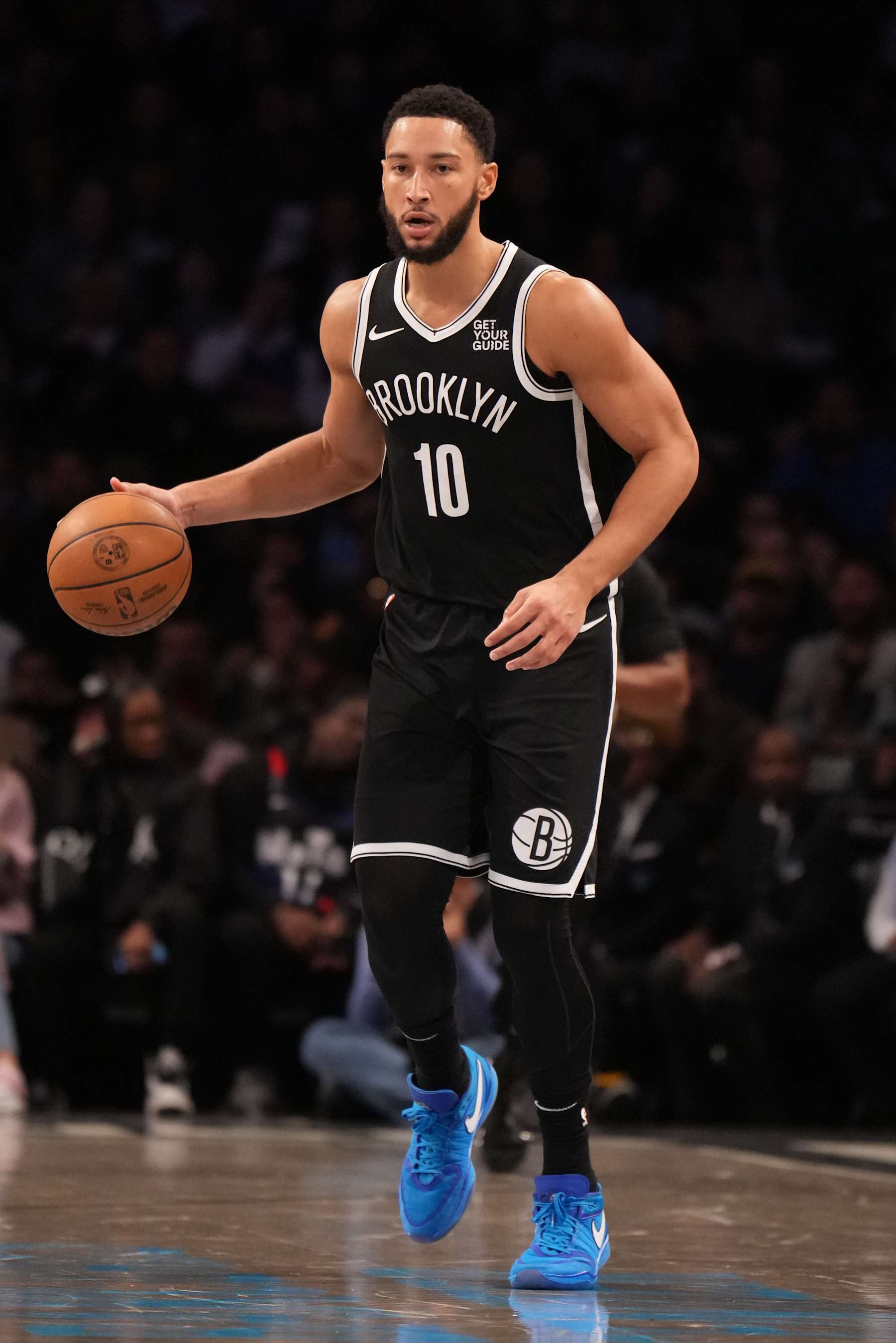 BROOKLYN, NY - NOVEMBER 3: Ben Simmons #10 of the Brooklyn Nets dribbles the ball during the game against the Detroit Pistons on November 3, 2024 at Barclays Center in Brooklyn, New York. NOTE TO USER: User expressly acknowledges and agrees that, by downloading and or using this Photograph, user is consenting to the terms and conditions of the Getty Images License Agreement. Mandatory Copyright Notice: Copyright 2024 NBAE (Photo by Jesse D. Garrabrant/NBAE via Getty Images)