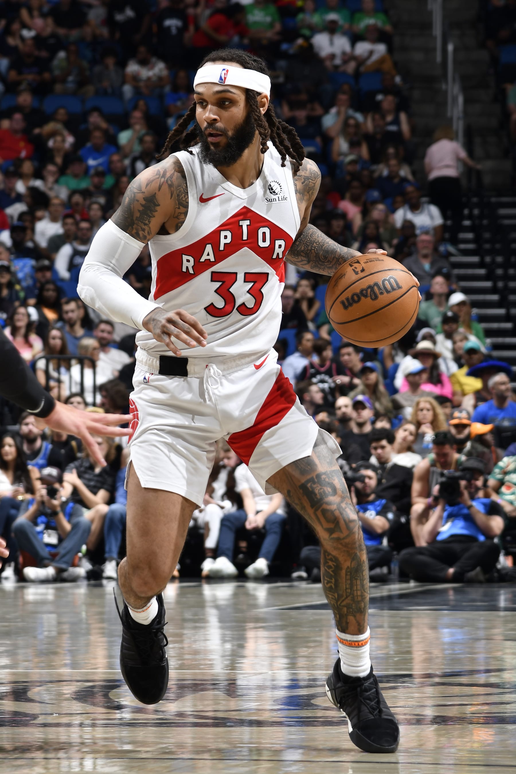ORLANDO, FL - MARCH 17: /re33/ dribbles the ball during the game against the Orlando Magic  on March 17, 2024 at the Kia Center in Orlando, Florida. NOTE TO USER: User expressly acknowledges and agrees that, by downloading and or using this photograph, User is consenting to the terms and conditions of the Getty Images License Agreement. Mandatory Copyright Notice: Copyright 2024 NBAE (Photo by Fernando Medina/NBAE via Getty Images)