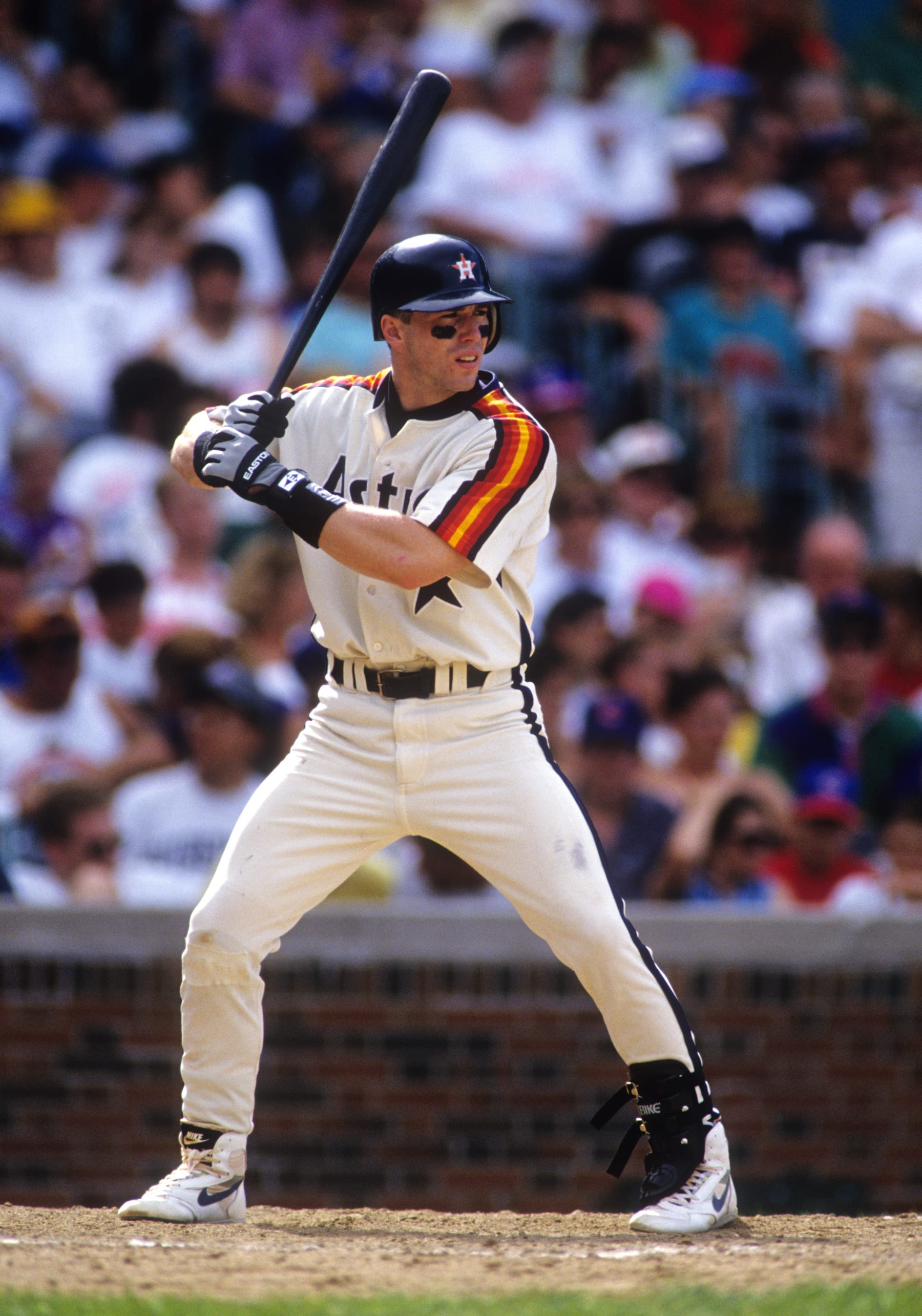CHICAGO - UNDATED:  Jeff Bagwell of the Houston Astros bats during an MLB game versus the Chicago Cubs at Wrigley Field in Chicago, Illinois.  Bagwell played for the Astros from 1991-2005.  ((Photo by Ron Vesely/MLB Photos via Getty Images) 