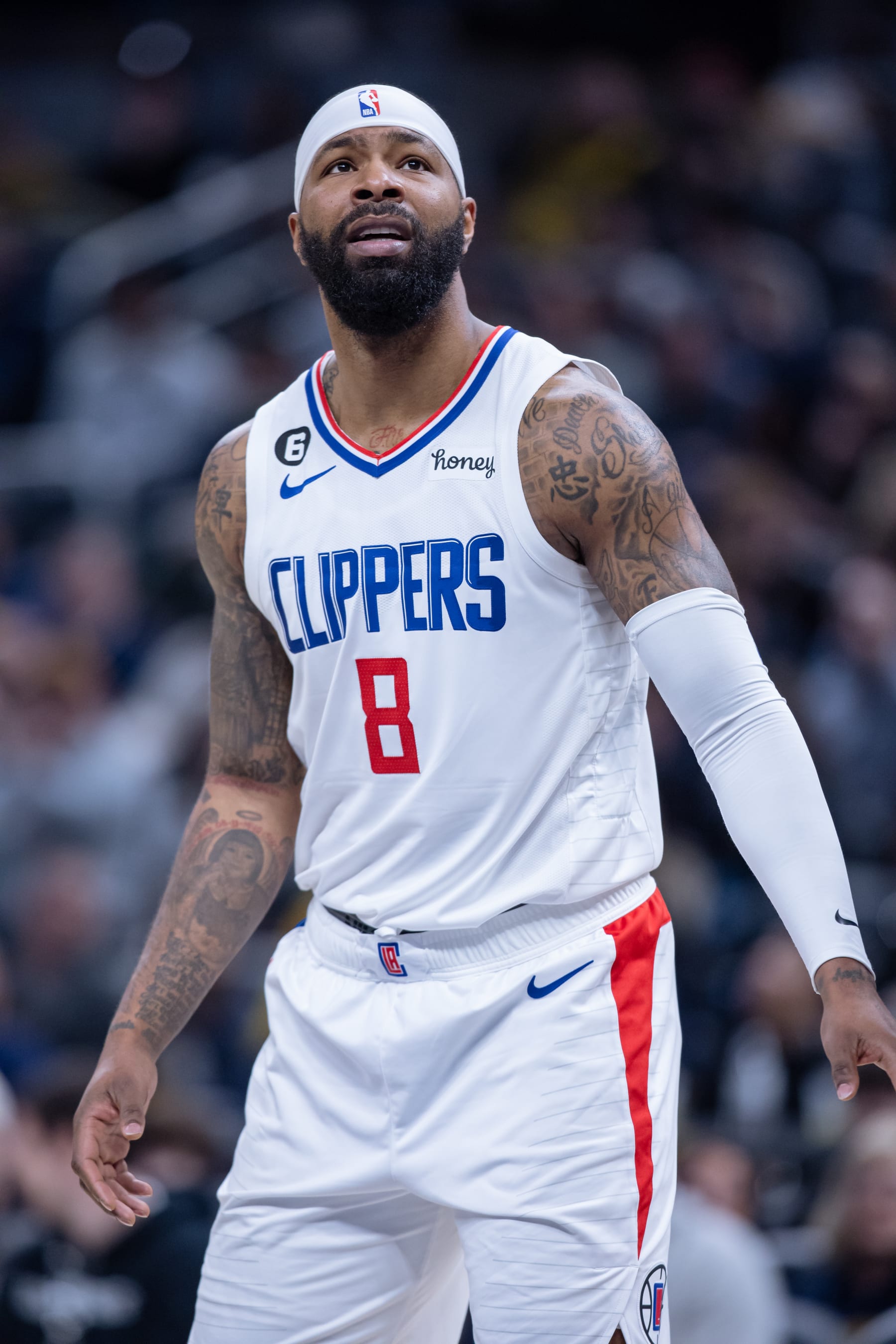 INDIANAPOLIS, IN - DECEMBER 31: Marcus Morris Sr. #8 of the LA Clippers is seen during the game against the Indiana Pacers at Gainbridge Fieldhouse on December 31, 2022 in Indianapolis, Indiana. NOTE TO USER: User expressly acknowledges and agrees that, by downloading and or using this photograph, User is consenting to the terms and conditions of the Getty Images License Agreement.(Photo by Michael Hickey/Getty Images)