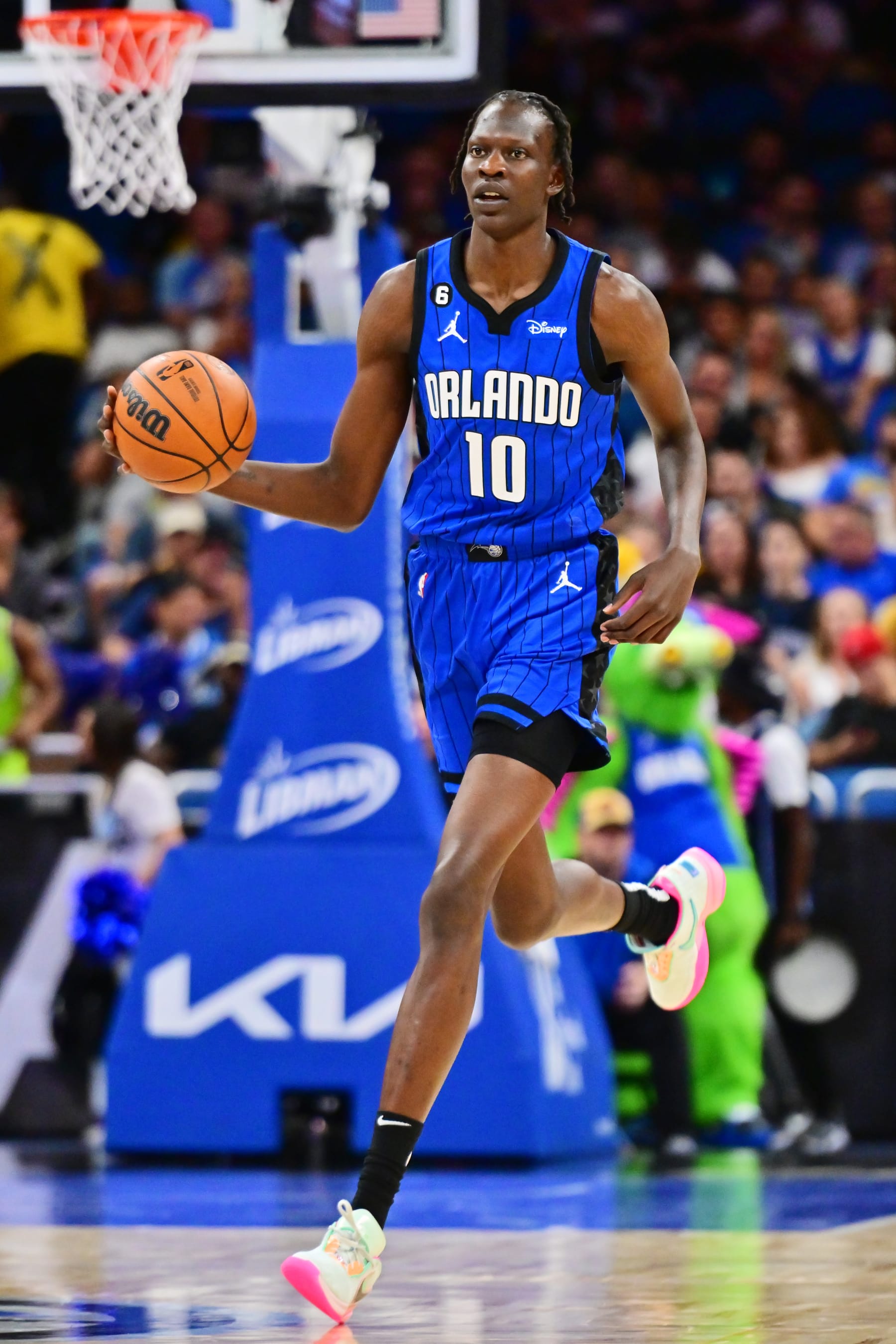 ORLANDO, FLORIDA - NOVEMBER 11: Bol Bol #10 of the Orlando Magic dribbles in the first half against the Phoenix Suns at Amway Center on November 11, 2022 in Orlando, Florida. NOTE TO USER: User expressly acknowledges and agrees that, by downloading and or using this photograph, User is consenting to the terms and conditions of the Getty Images License Agreement. (Photo by Julio Aguilar/Getty Images)