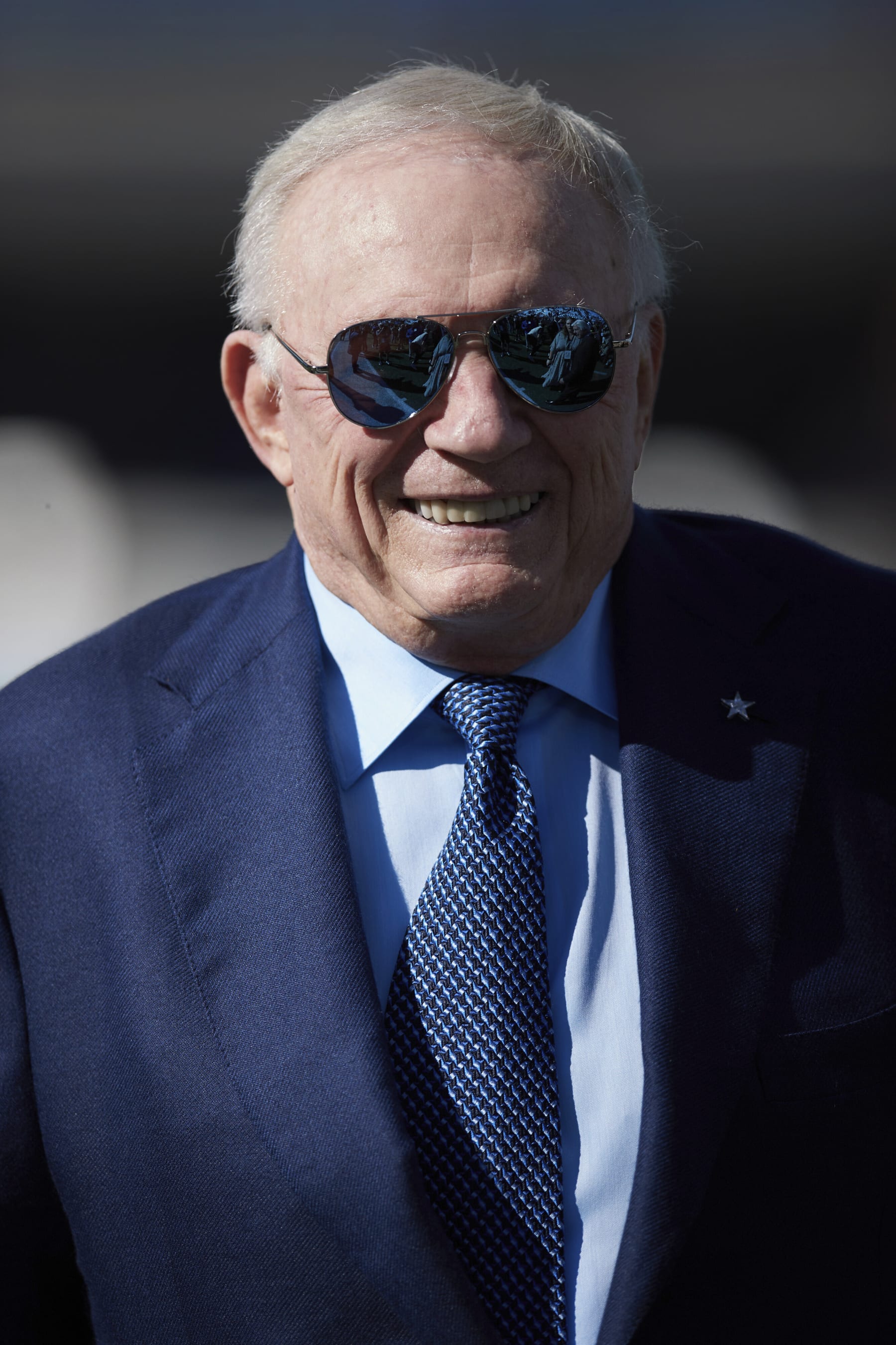 Dallas Cowboys owner Jerry Jones on the field prior to an NFL football game against the Carolina Panthers, Sunday, Nov. 19, 2023, in Charlotte, N.C. (AP Photo/Brian Westerholt)