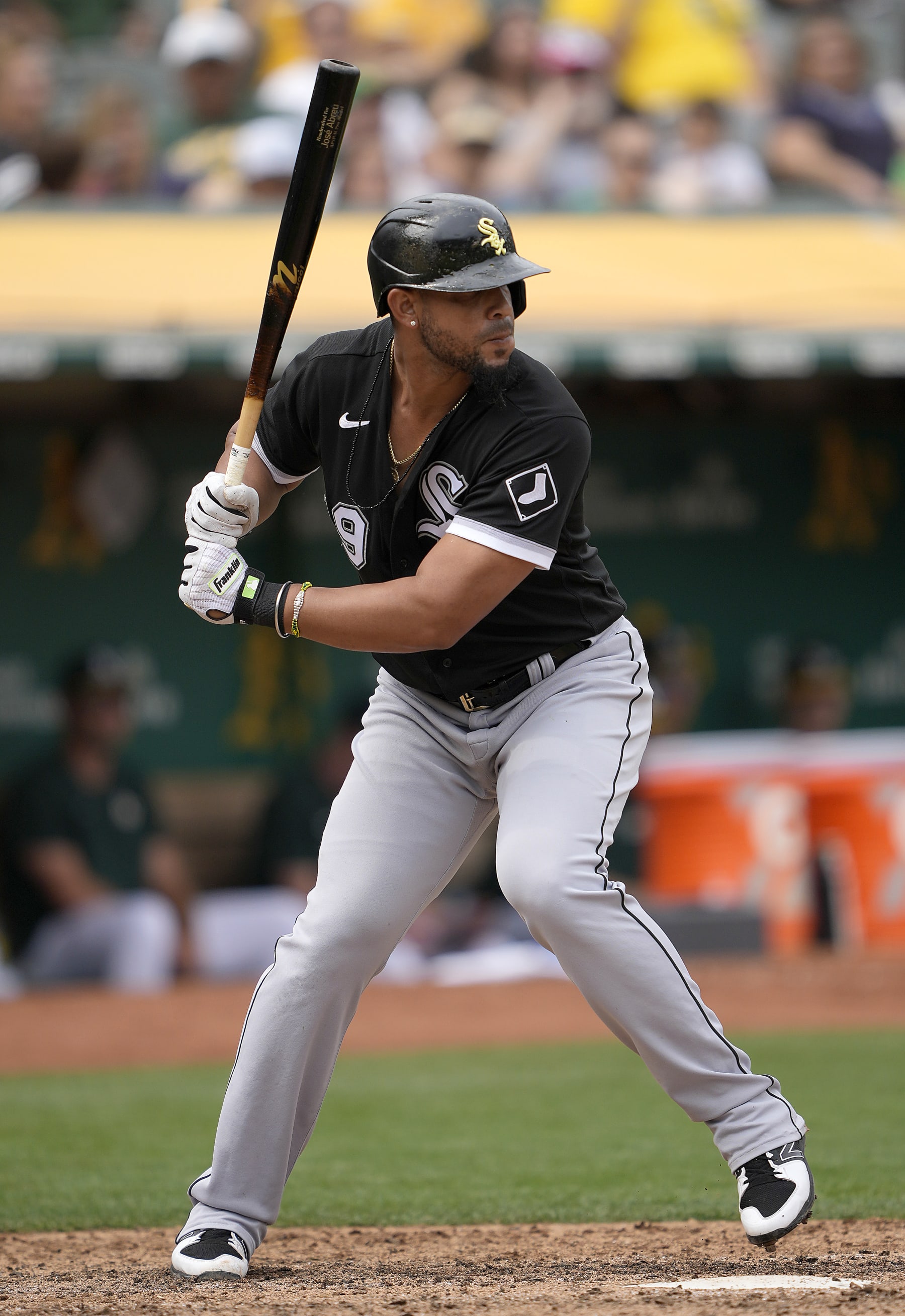 OAKLAND, CALIFORNIA - SEPTEMBER 10: Jose Abreu #79 of the Chicago White Sox bats against the Oakland Athletics in the top of the fifth inning at RingCentral Coliseum on September 10, 2022 in Oakland, California. (Photo by Thearon W. Henderson/Getty Images)