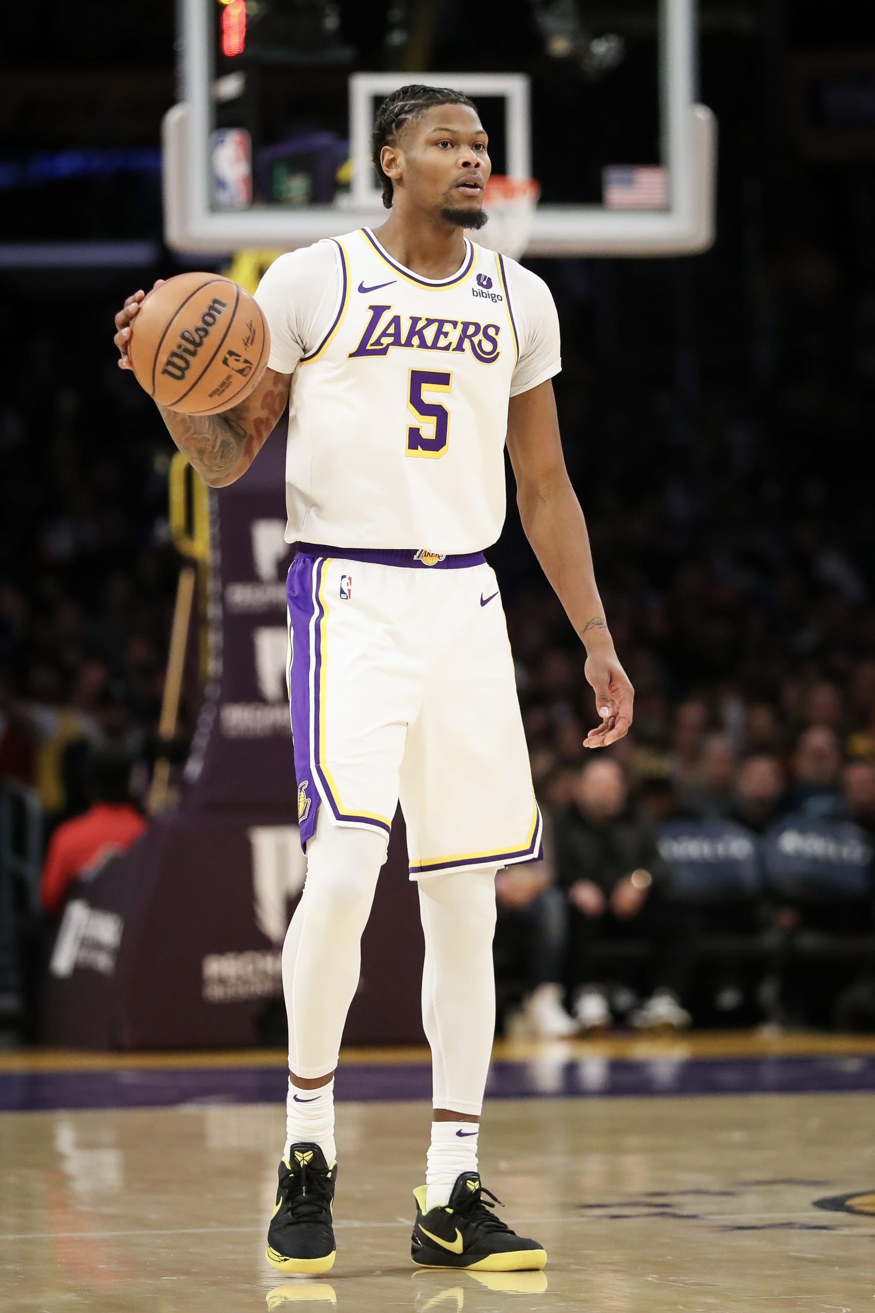 LOS ANGELES, CALIFORNIA - JANUARY 07: Cam Reddish #5 of the Los Angeles Lakers handles the ball in the first quarter against the LA Clippers at Crypto.com Arena on January 07, 2024 in Los Angeles, California. NOTE TO USER: User expressly acknowledges and agrees that, by downloading and or using this photograph, User is consenting to the terms and conditions of the Getty Images License Agreement. (Photo by Meg Oliphant/Getty Images) LOS ANGELES, CALIFORNIA - JANUARY 07: Cam Reddish #5 of the Los Angeles Lakers handles the ball in the first quarter against the LA Clippers at Crypto.com Arena on January 07, 2024 in Los Angeles, California. NOTE TO USER: User expressly acknowledges and agrees that, by downloading and or using this photograph, User is consenting to the terms and conditions of the Getty Images License Agreement. (Photo by Meg Oliphant/Getty Images)