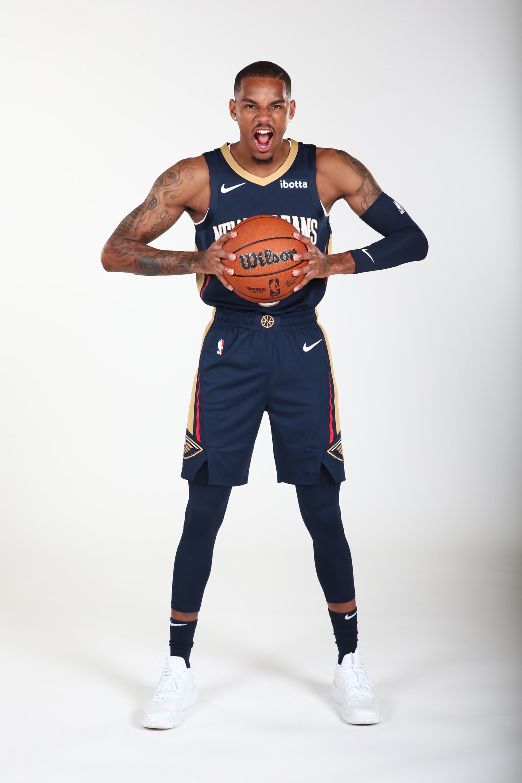NEW ORLEANS, LA - JULY 9: Dejounte Murray #5 of the New Orleans Pelicans poses for a portrait at the Ochsner Sports Performance Center in Metairie, Louisiana. NOTE TO USER: User expressly acknowledges and agrees that, by downloading and or using this Photograph, user is consenting to the terms and conditions of the Getty Images License Agreement. Mandatory Copyright Notice: Copyright 2024 NBAE (Photo by Derick Hingle/NBAE via Getty Images)