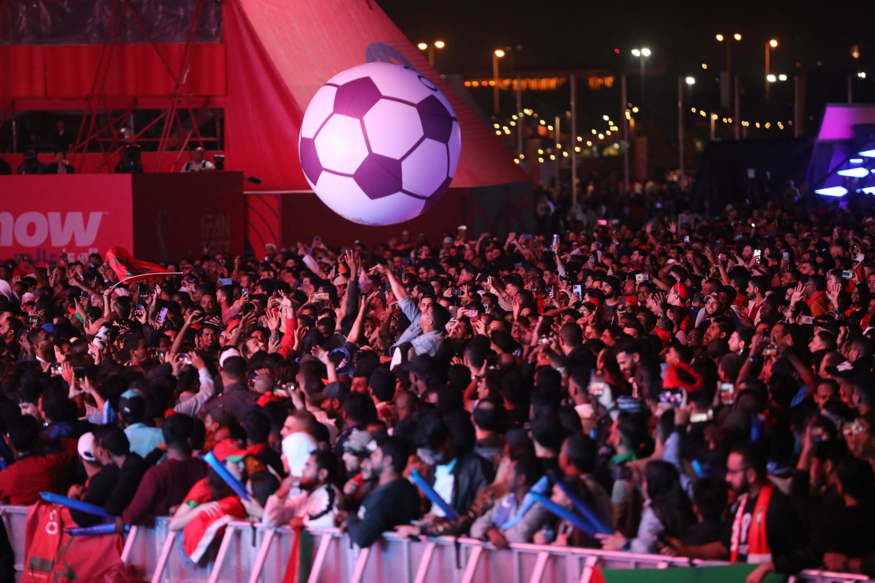 DOHA, QATAR - DECEMBER 14: Fans watch the FIFA World Cup 2022 semi-final between France v Morocco, from giant screens on December 14, 2022 in Doha, Qatar. (Photo by Ashraf Amra/Anadolu Agency via Getty Images)