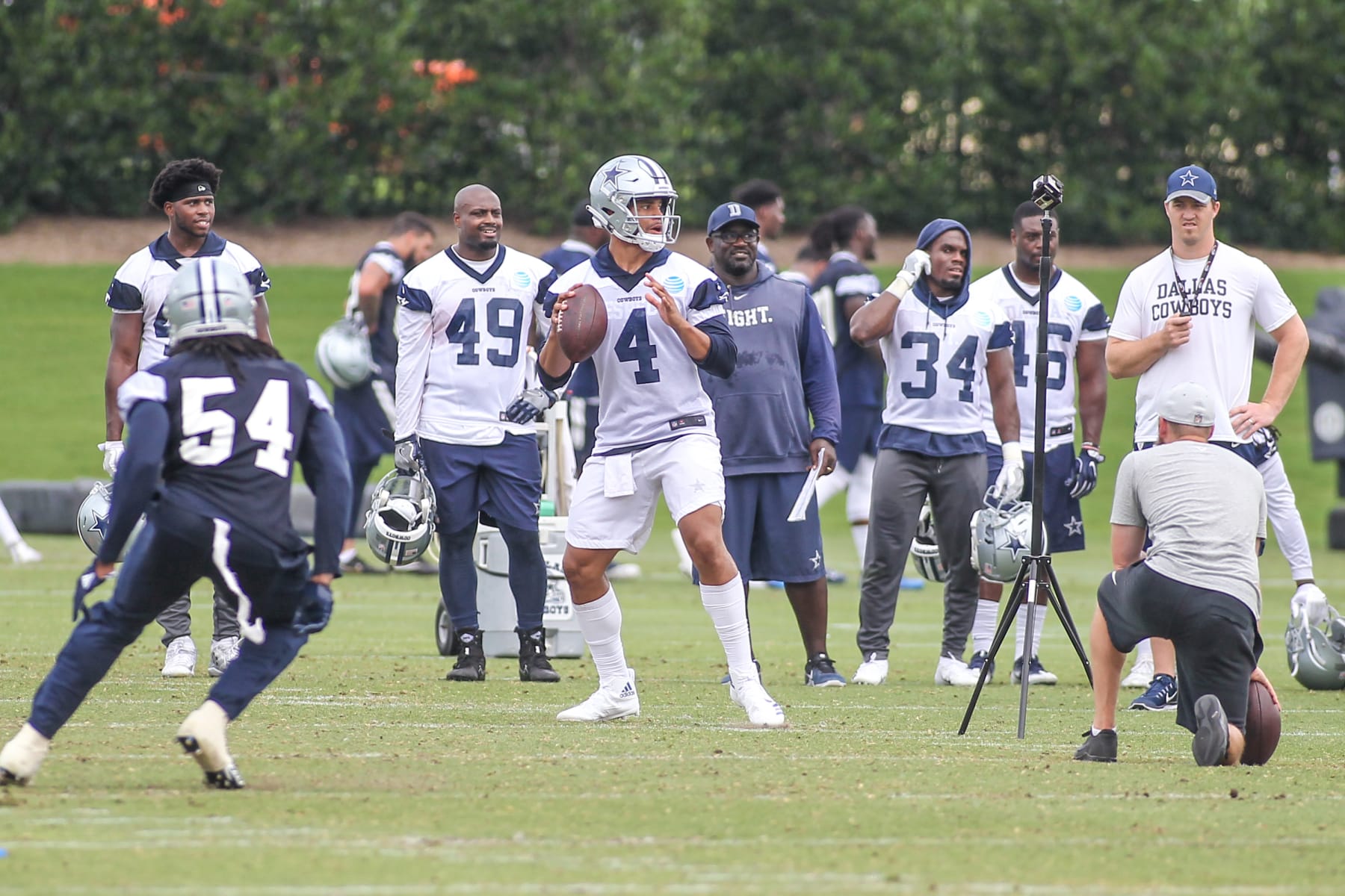 FRISCO, TX - JUNE 12: Dallas Cowboys quarterback Dak Prescott (4) passes during the Dallas Cowboys Minicamp practice on June 12, 2018 at The Star in Frisco, TX. (Photo by George Walker/Icon Sportswire via Getty Images)