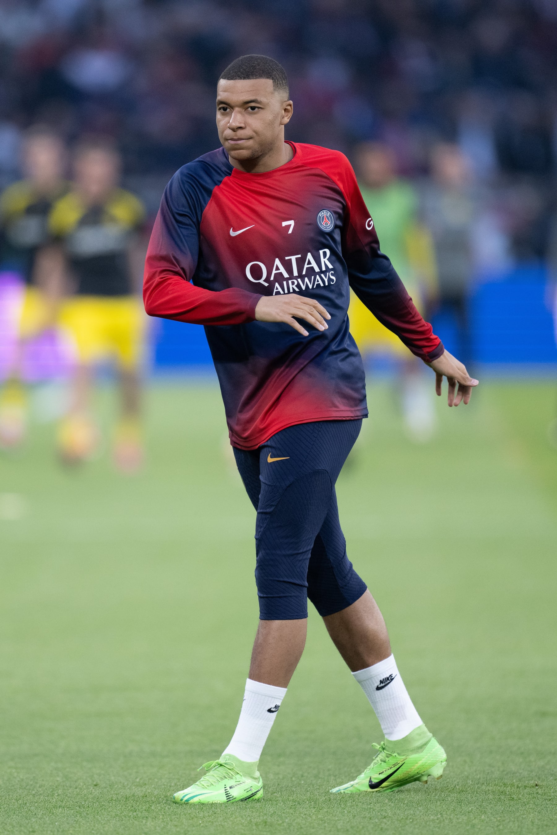 PARIS, FRANCE - MAY 07: Kylian Mbappe of PSG warms up prior to the UEFA Champions League semi-final second leg match between Paris Saint-Germain and Borussia Dortmund at Parc des Princes on May 07, 2024 in Paris, France. (Photo by Markus Gilliar - GES Sportfoto/Getty Images) (Photo by Markus Gilliar - GES Sportfoto/Getty Images)