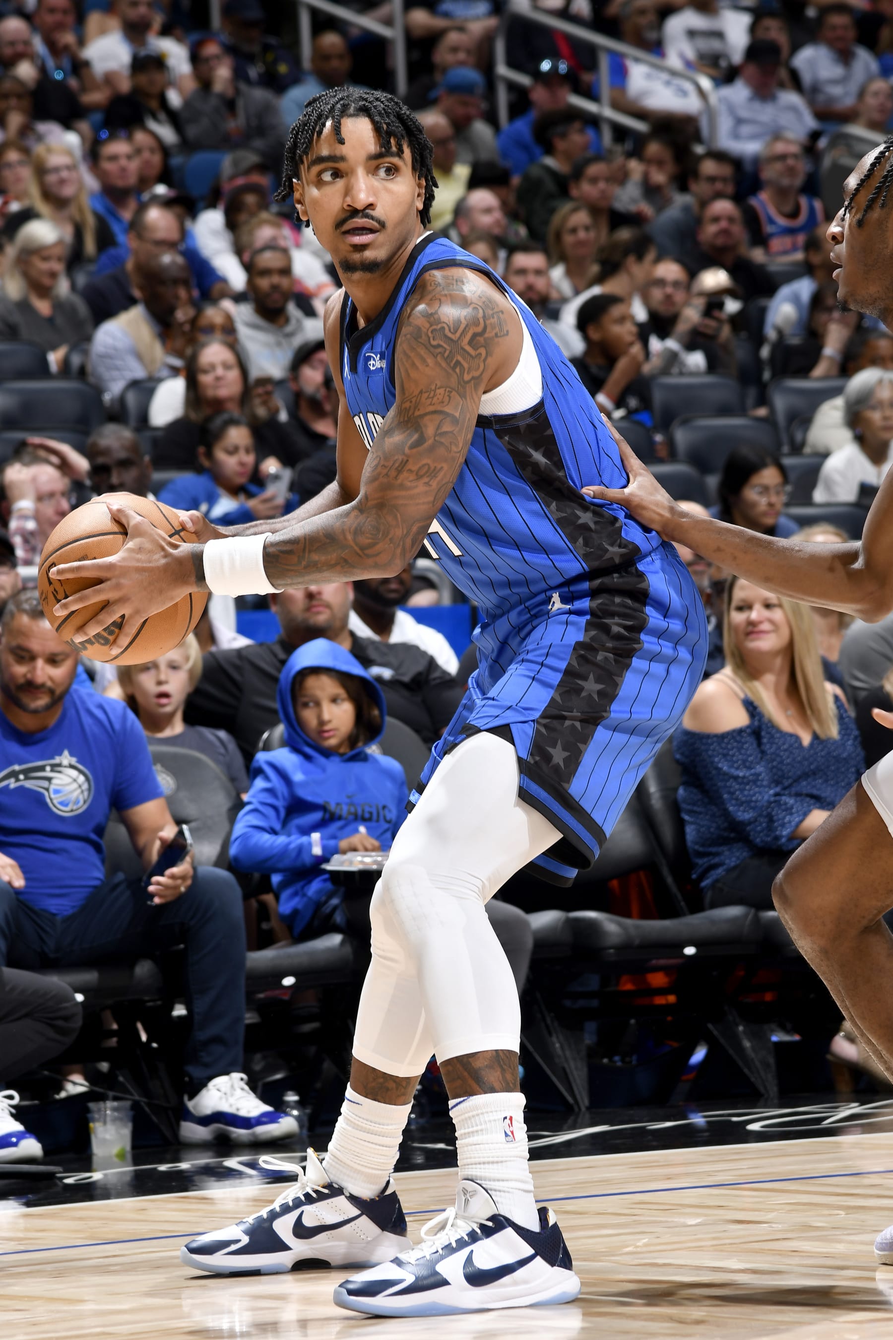 ORLANDO, FL - MARCH 23: Gary Harris #14 of the Orlando Magic handles the ball during the game against the New York Knicks on March 23, 2023 at Amway Center in Orlando, Florida. NOTE TO USER: User expressly acknowledges and agrees that, by downloading and or using this photograph, User is consenting to the terms and conditions of the Getty Images License Agreement. Mandatory Copyright Notice: Copyright 2023 NBAE (Photo by Fernando Medina/NBAE via Getty Images)